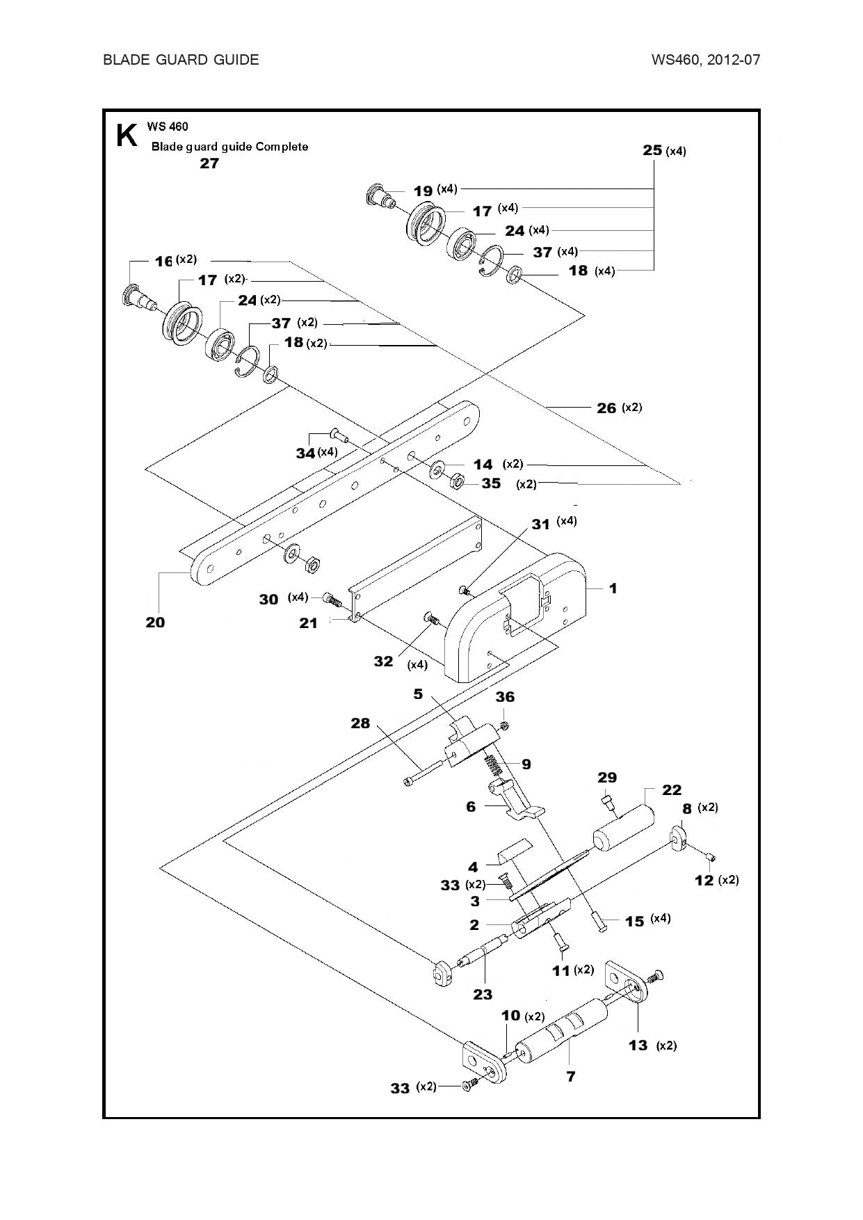 Blade Guard Guide complete Assembly Parts For WS 460, WS 463, WS 482 HF, WS 482 HF By Husqvarna