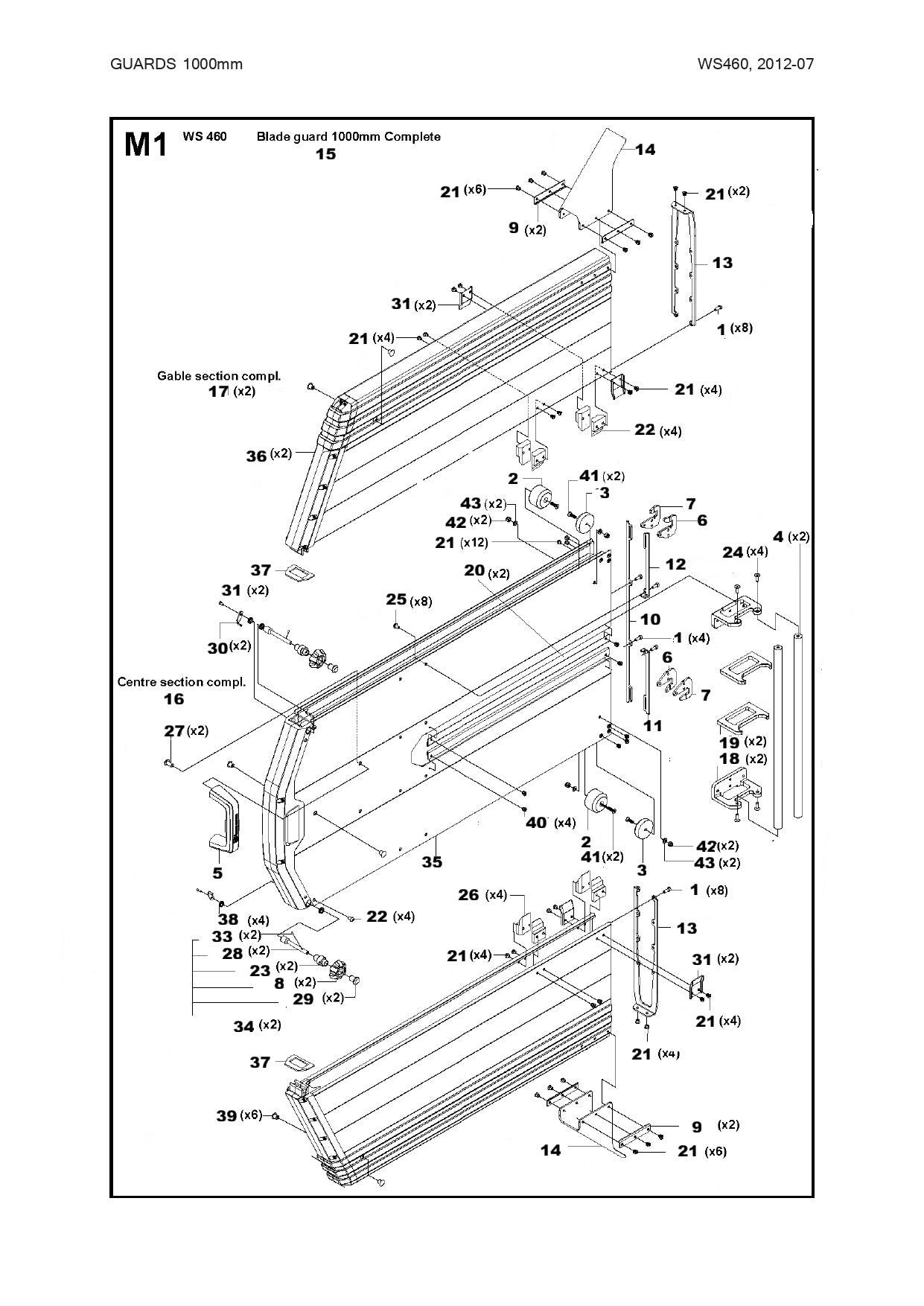 Blade Guard 1000mm Complete Assembly - Parts WS 460, WS 463, WS 440 HF, WS 482 HF By Husqvarna