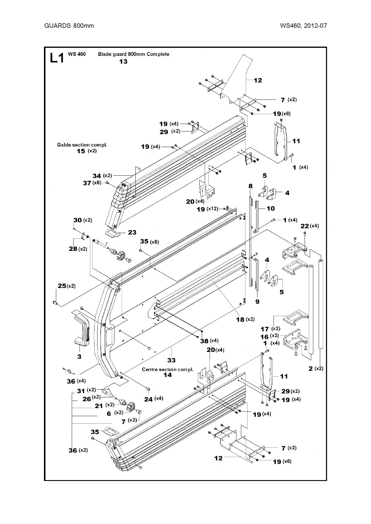 Blade Guard 800mm Complete Assembly Parts For WS 460, WS 463, WS 440 HF, WS 482 HF By Husqvarna