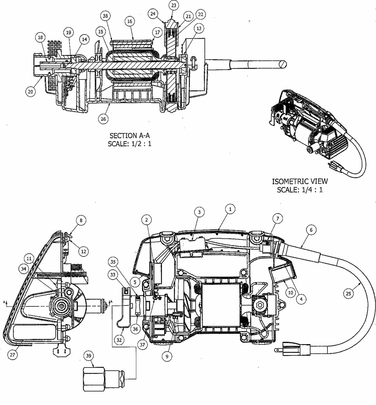 WSD1 Concrete Vibrator Motor Parts Diagram