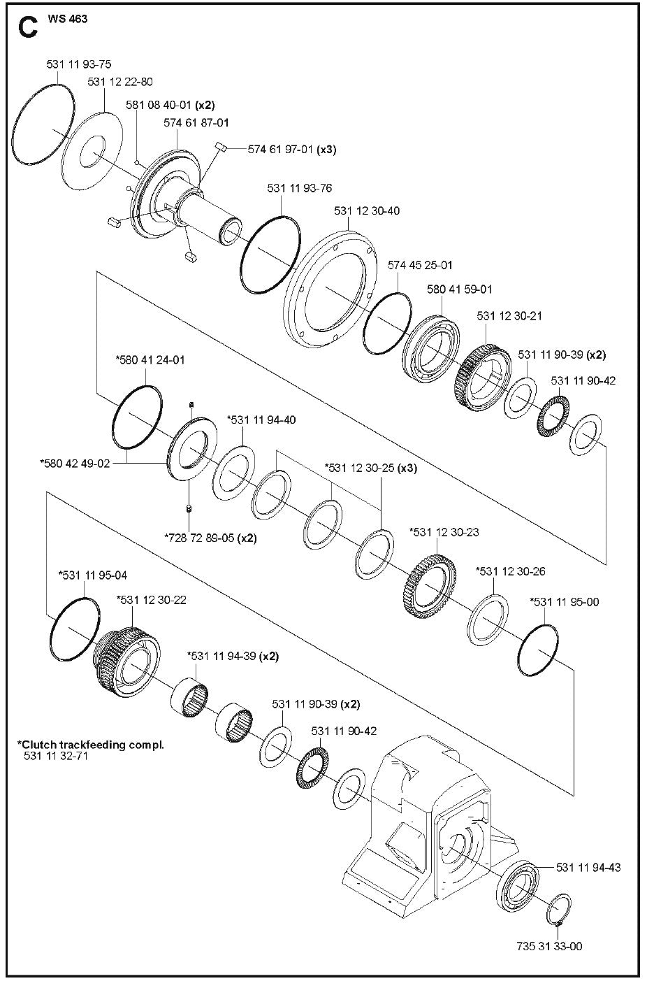 Clutch Trackfeeding Complete Parts For WS 463 By Husqvarna