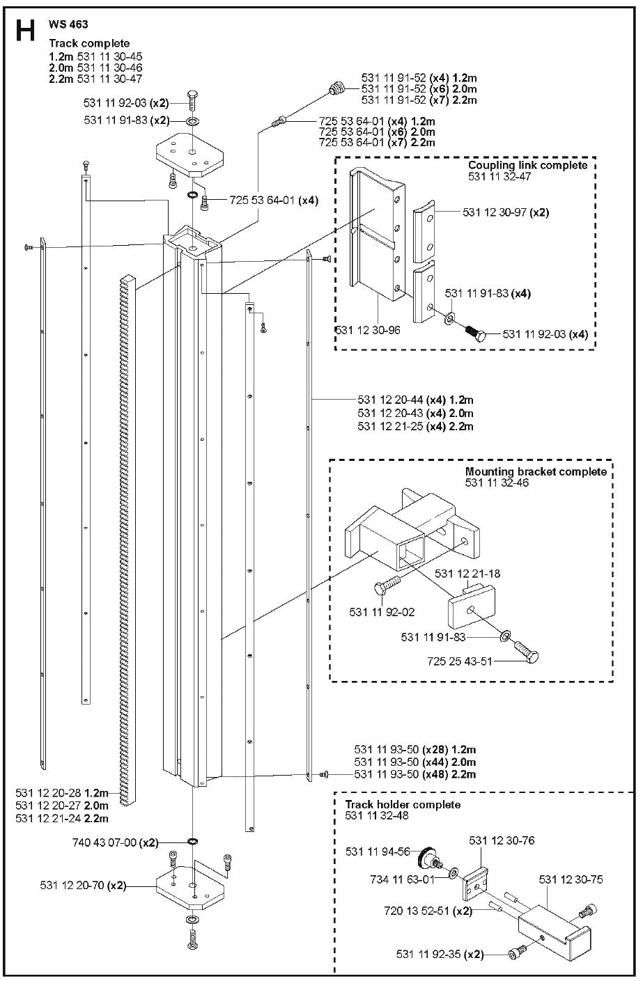 Track Complete Parts For WS 463 By Husqvarna