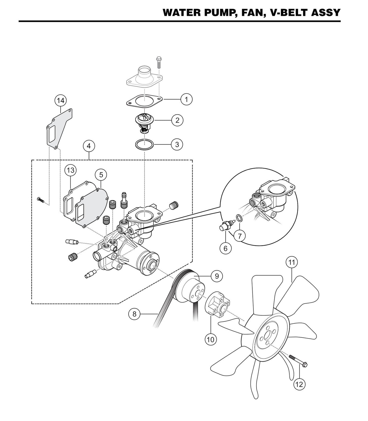 HTXD6I Water Pump, Fan, V-Belt Assembly