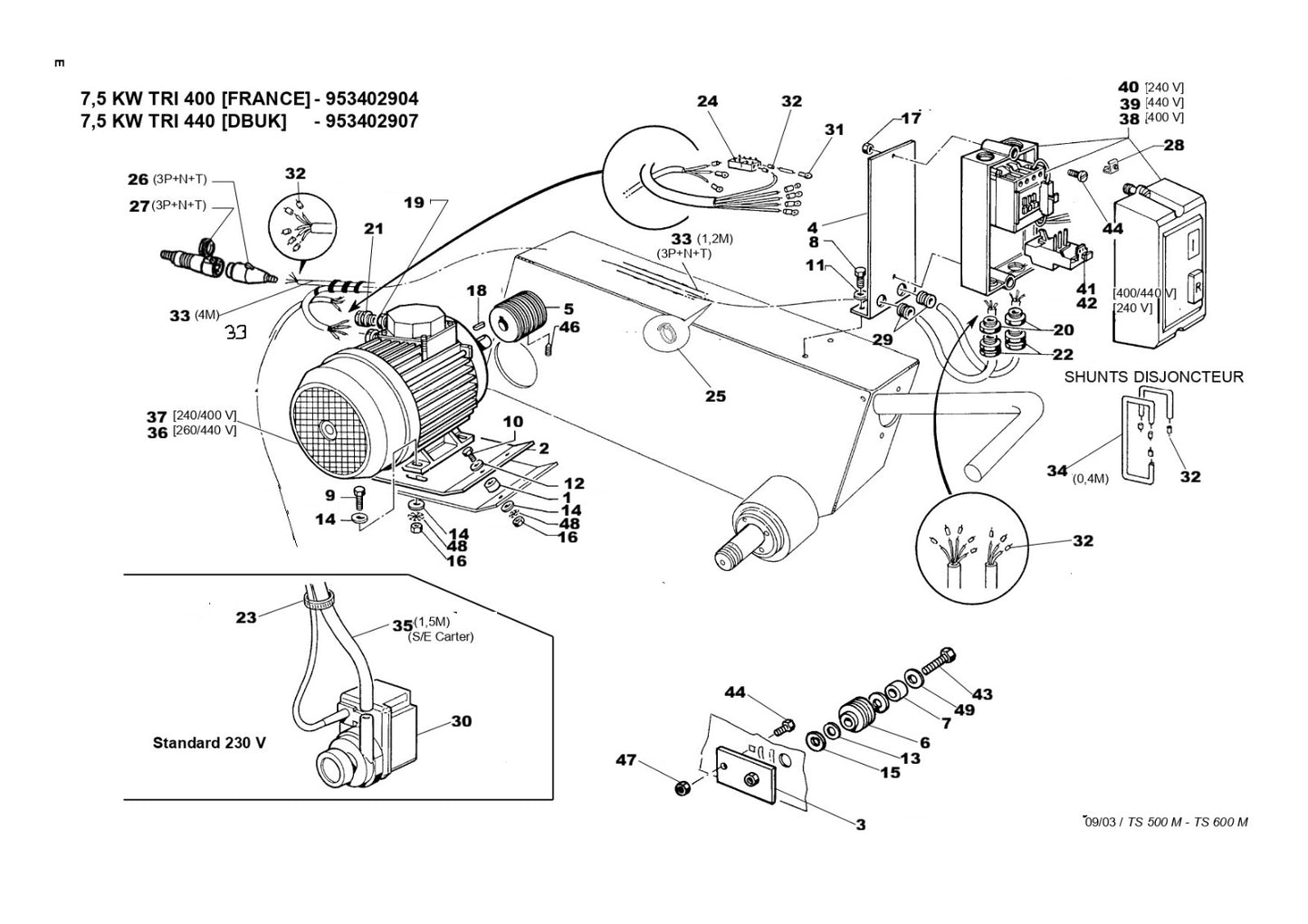 TS 500 M, TS 600 M 7,5 KW TRI 400,440 (FRANCE) (DBUK) Assembly Parts