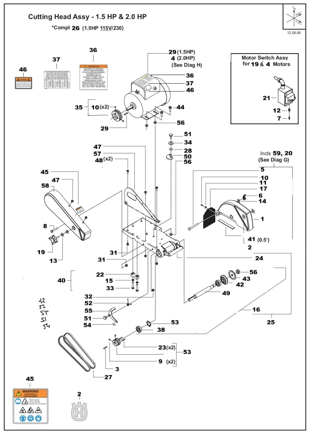 TS 250 XS Cutting Head Assembly Parts