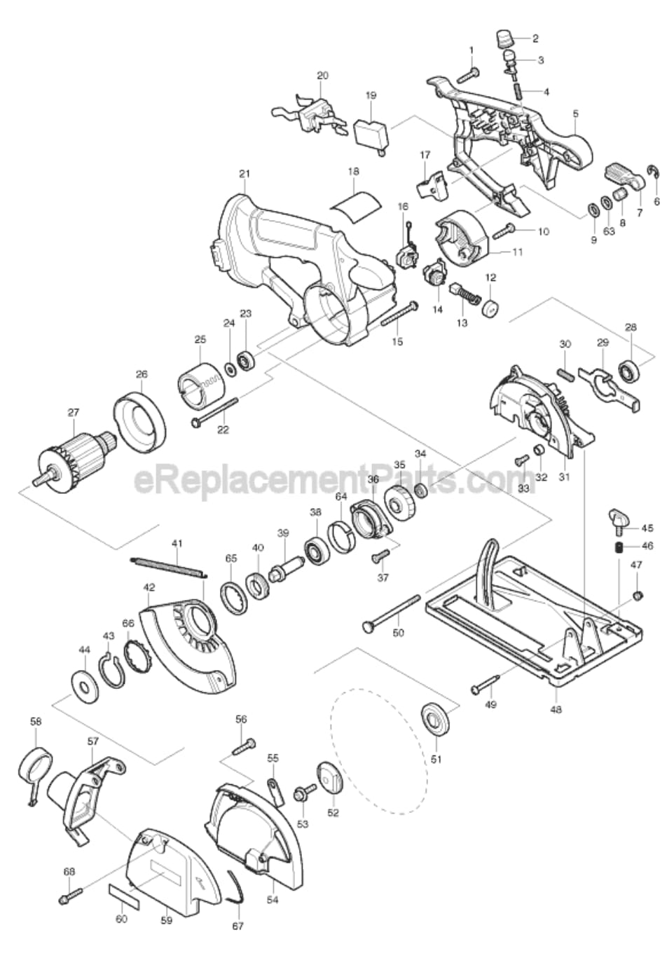 5026DWD Cordless Circular Saw Assembly Parts