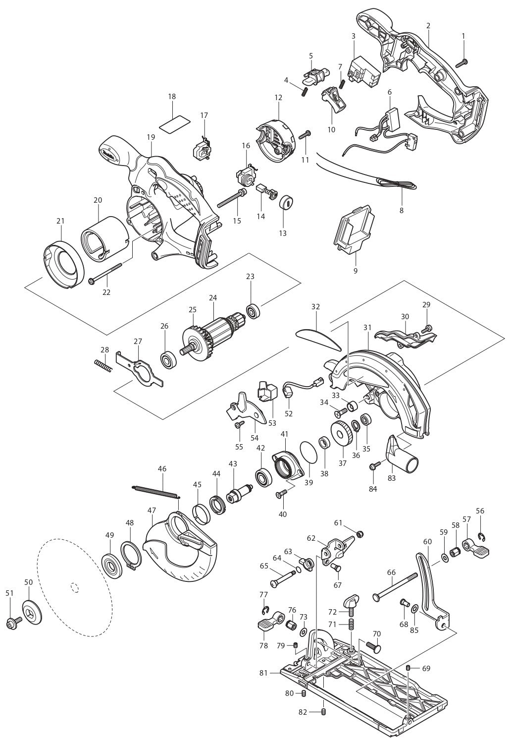 XSS01Z Circular Saw Assembly parts By Makita