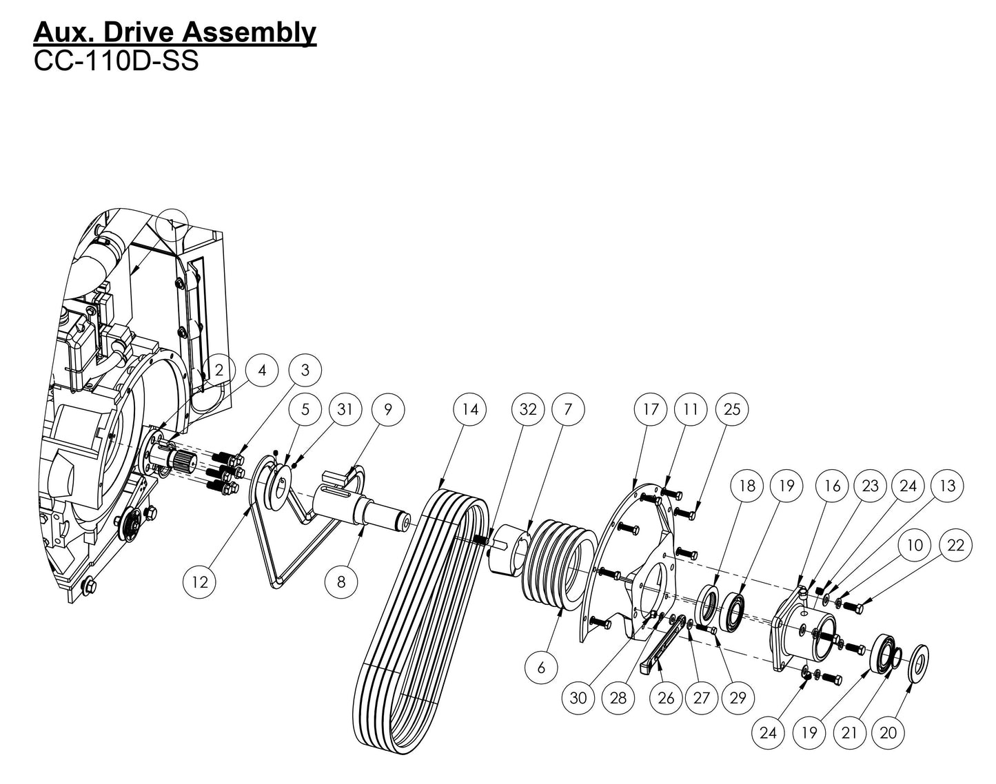 CC-110D-SS Aux. Drive Assembly Assembly Parts
