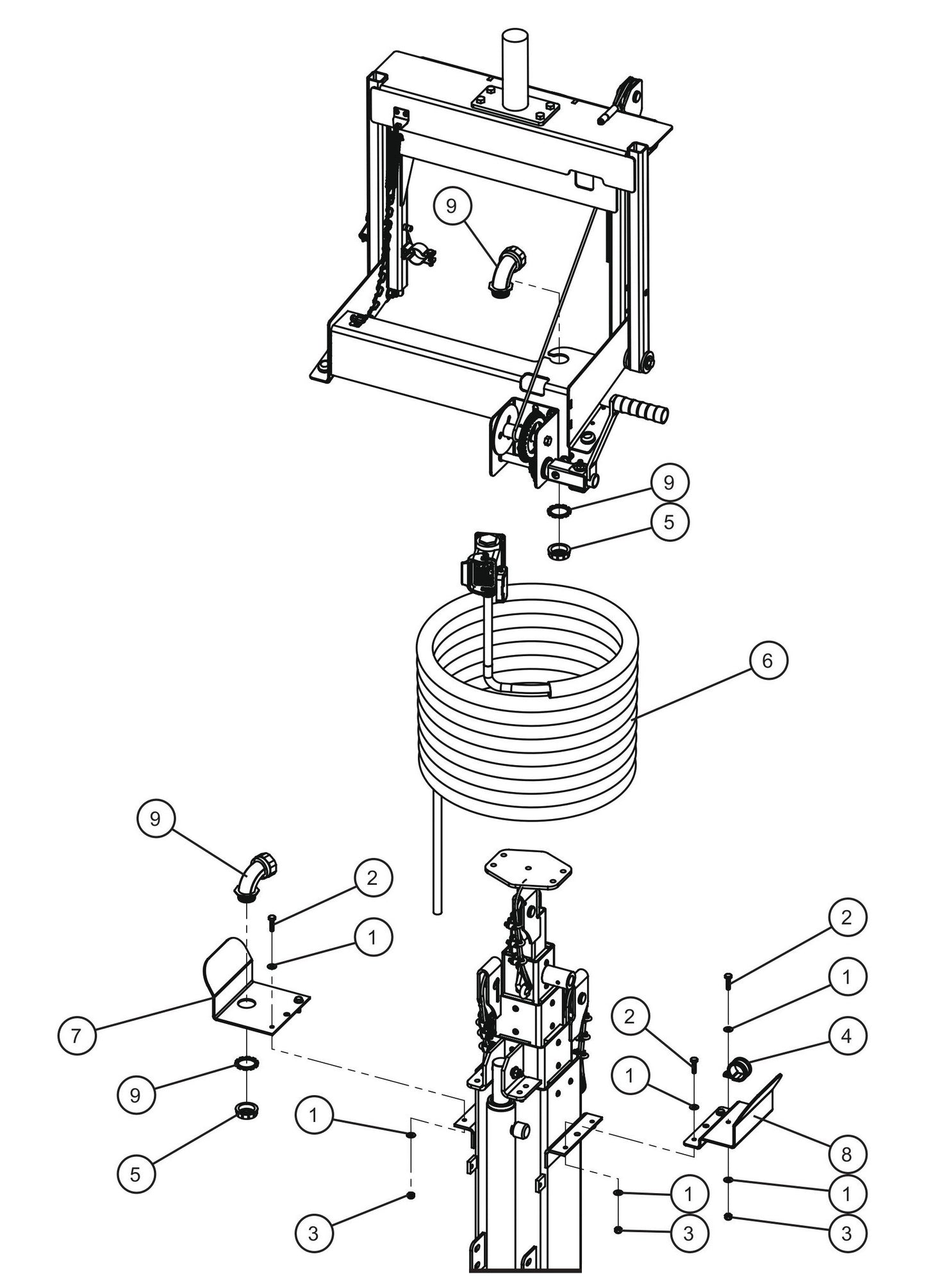 Vertical Balloon Light Tower Cord Install Group Assembly Parts for Maxi-Lite II and Night-Lite Pro II Units by Allmand