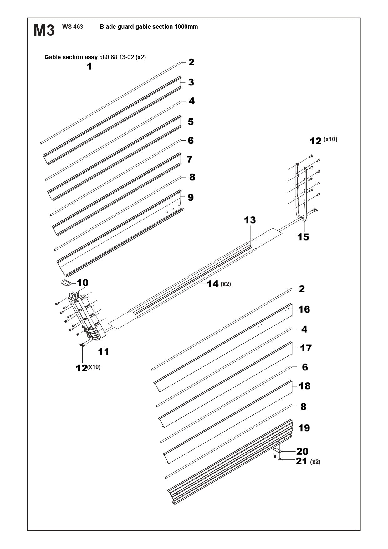 Blade Guard - Gable Section 1000mm Parts For WS 463 By Husqvarna