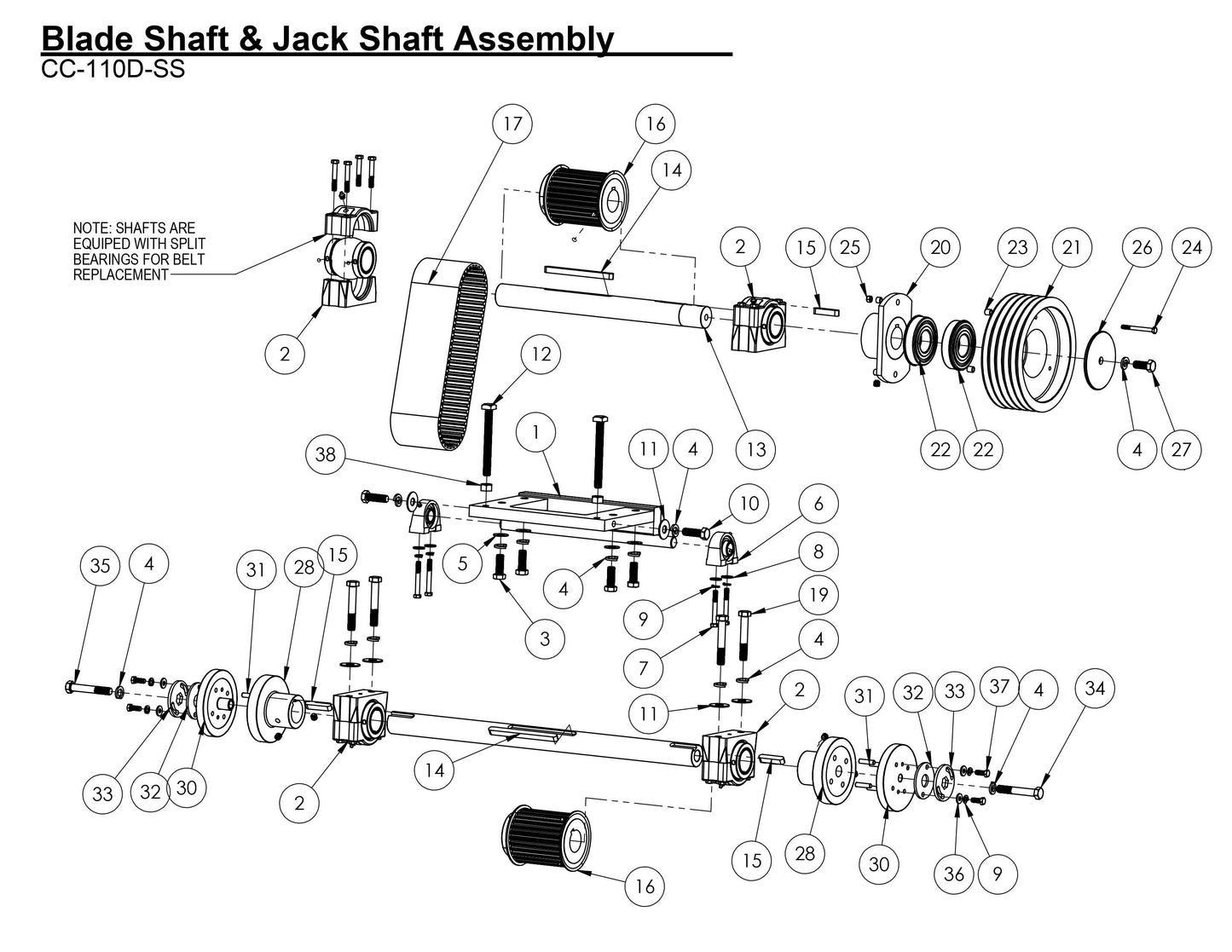 CC-110D-SS Blade Shaft & Jack Shaft Assembly Parts