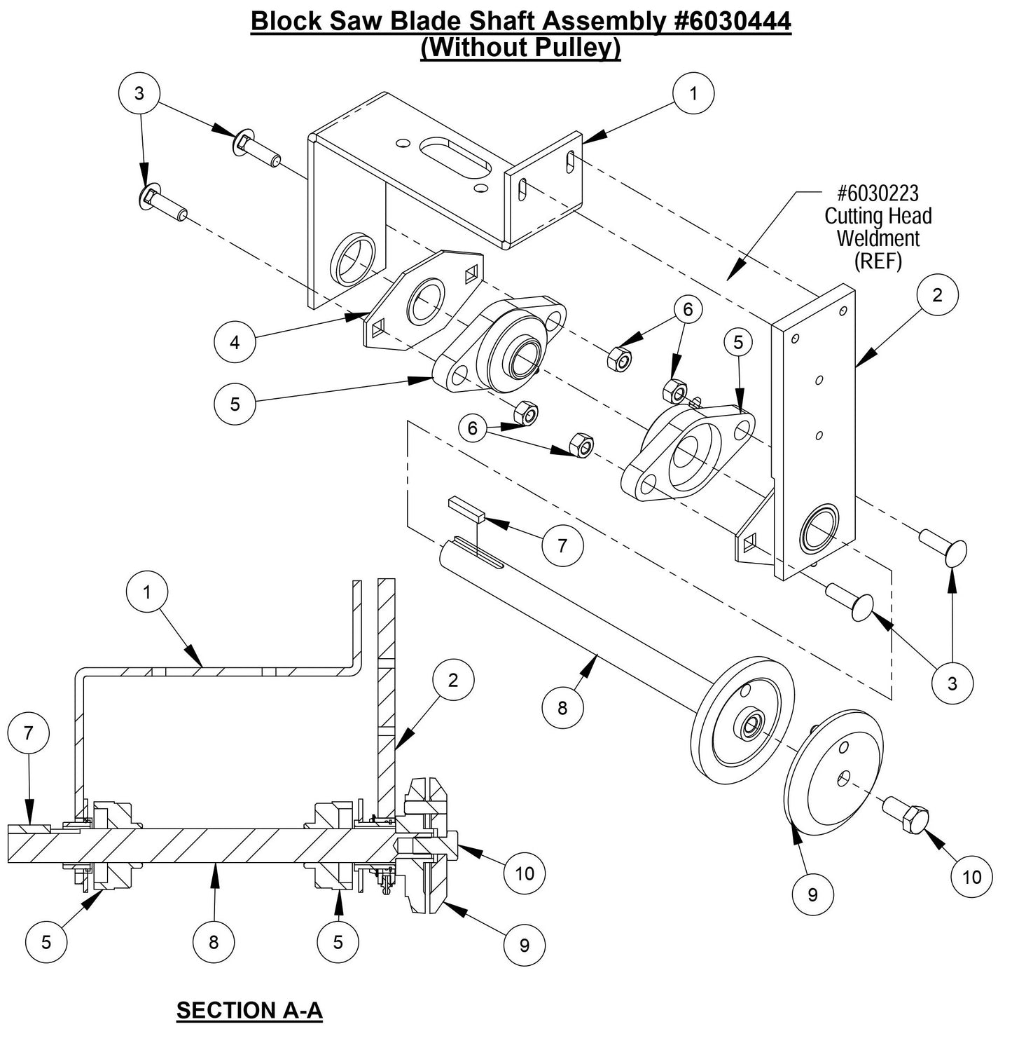CC800M Block Saw Blade Shaft Assembly (Without Pulley)