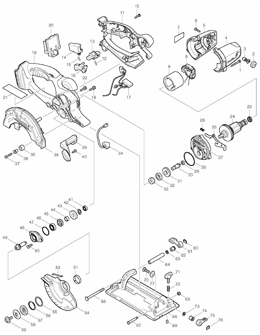 BSS501 - 18V LXT Lithium Ion Cordless 5-3/8 Circular saw assembly parts By Makita