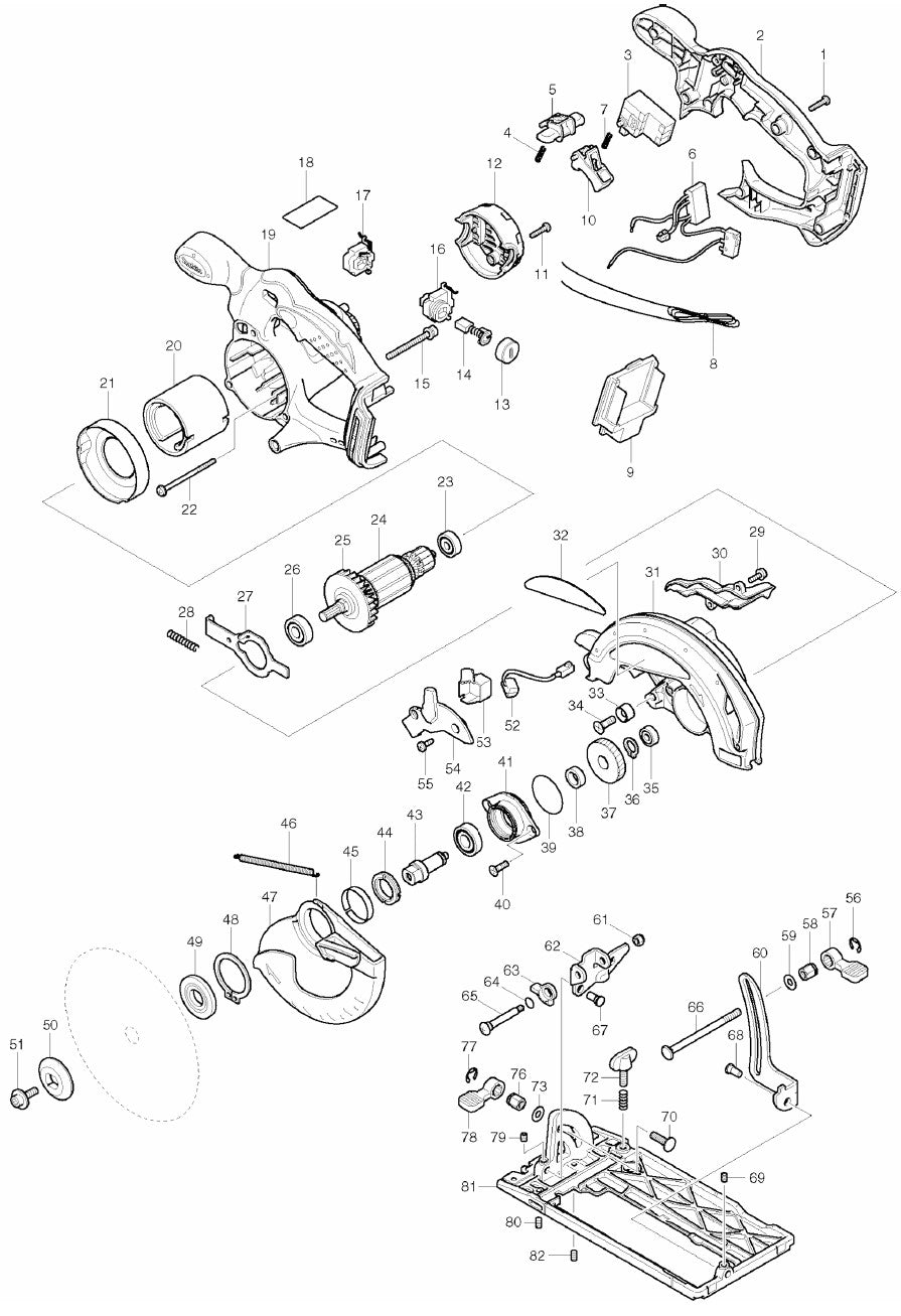 BSS610 Circular saw Assembly parts By Makita