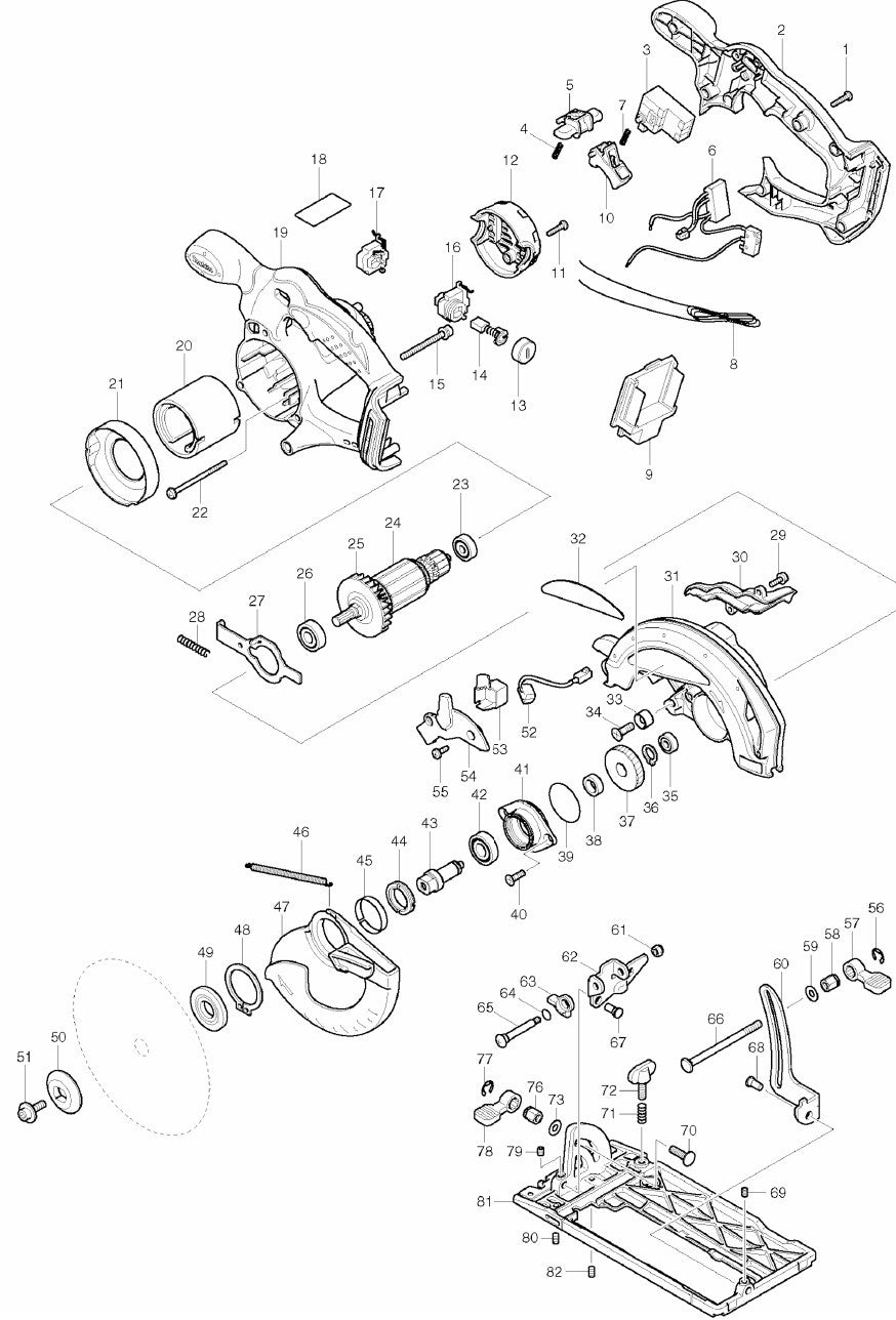 BSS610Z - 18V LXT Lithium Ion Cordless 6-1/2 Circular saw Assembly Parts By Makita