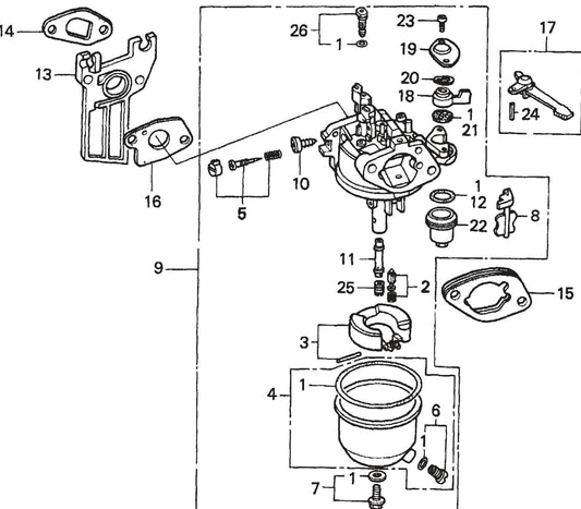 MQ MQD305 / MQD306 / MQD306HA HONDA GX120K1QX2 ENGINE Carburetor Assembly Parts By Multiquip
