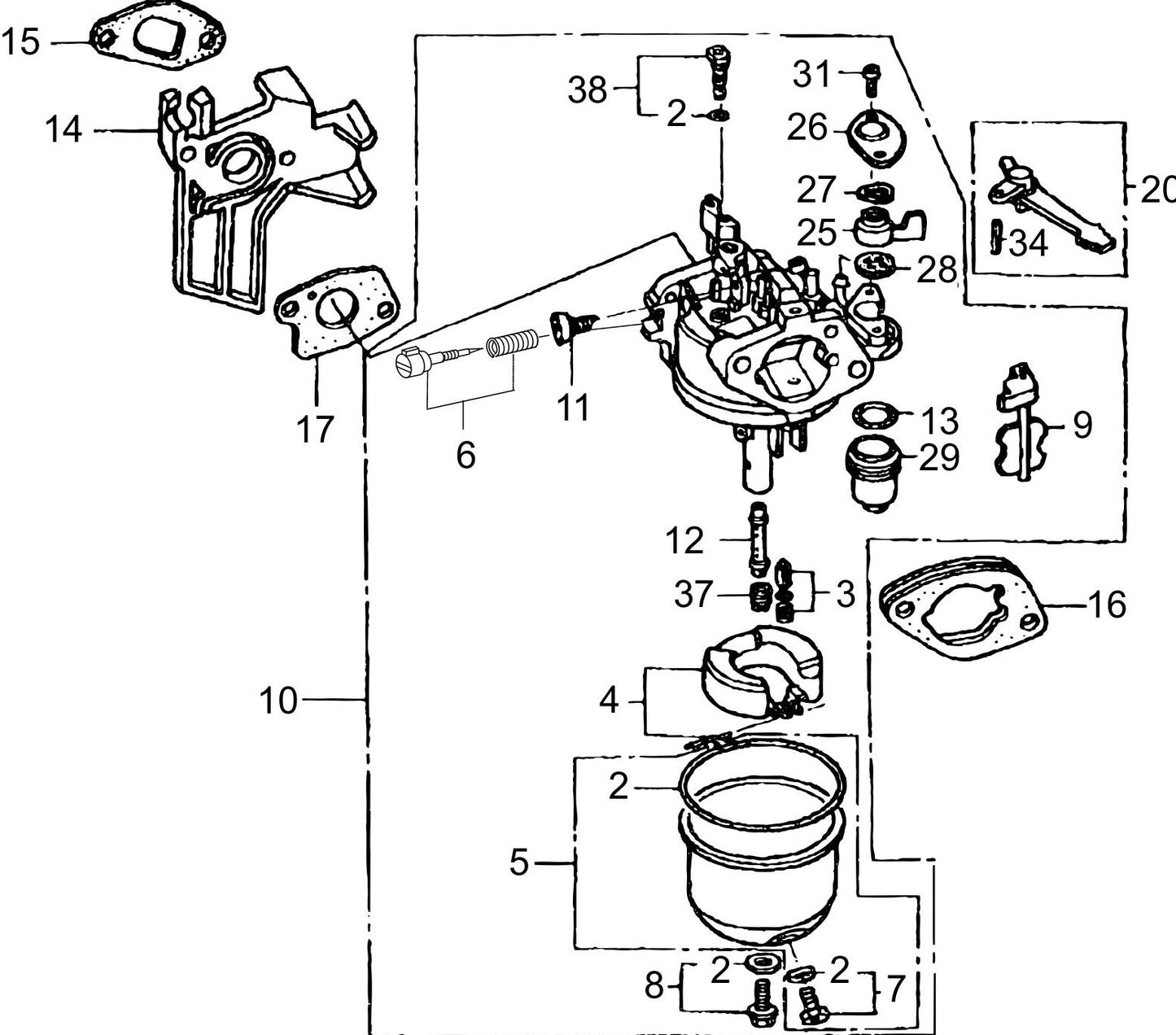 MVC88VGH/VGHW Honda GX160U1QMX2 Engine Carburetor Assemble Parts