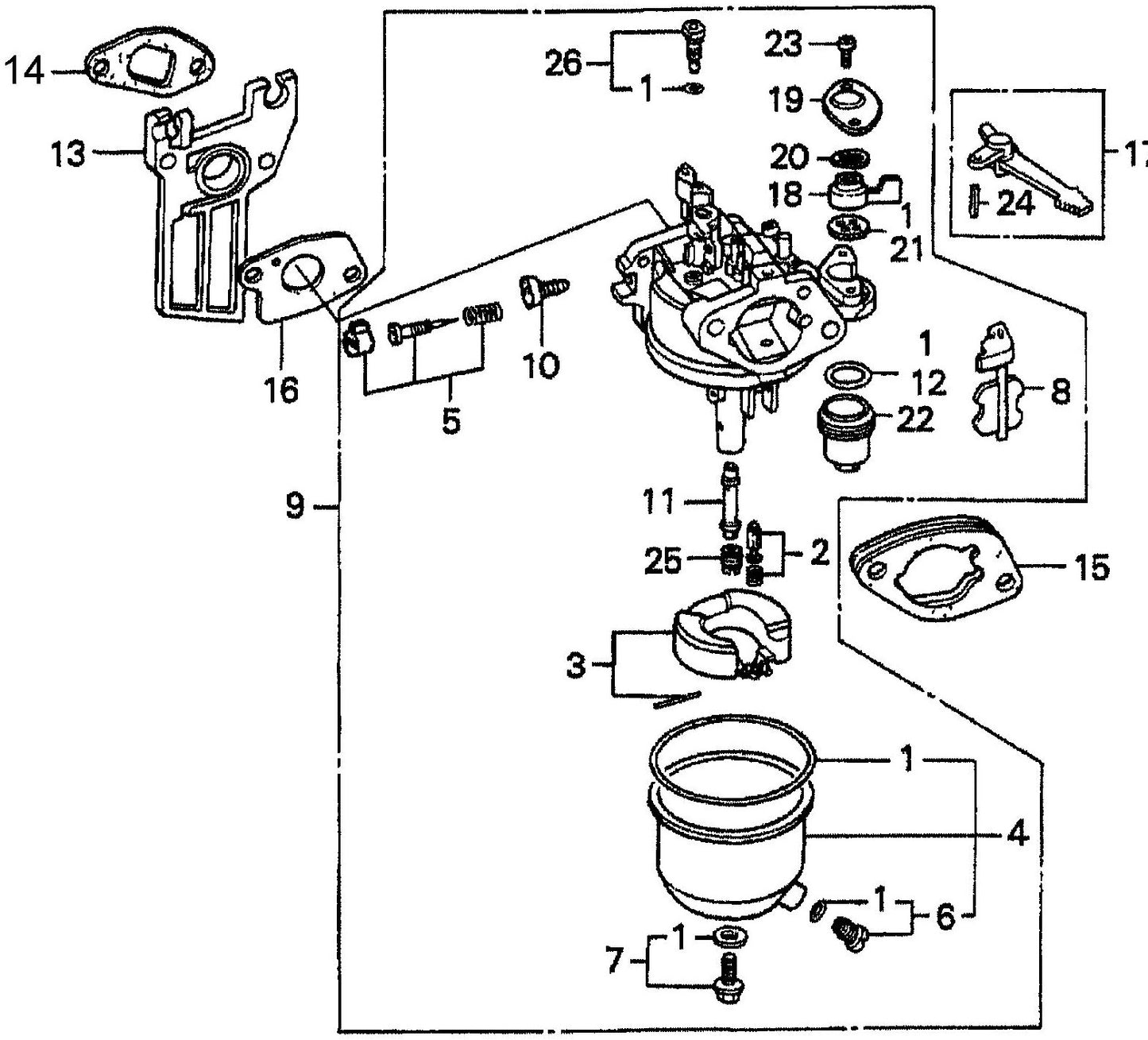 MVC82VH/VHW Honda GX160 Series Engine Carburetor Assembly Parts