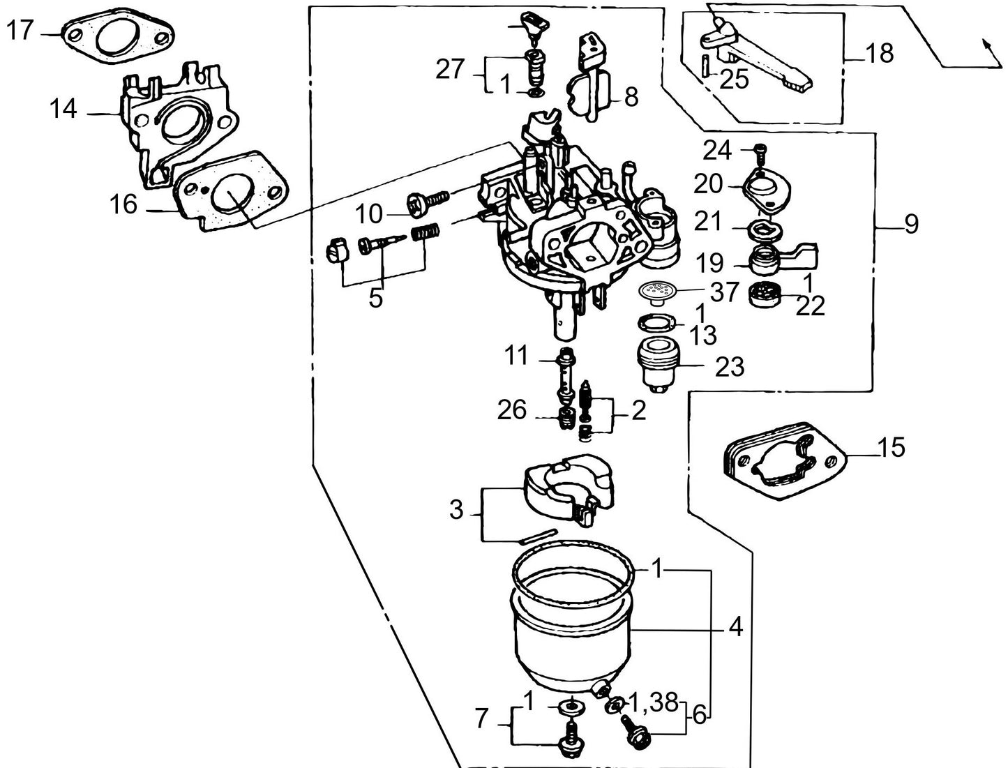 MVH308GH Honda GX270UT2SMXC/SCM Carburetor Assembly Parts