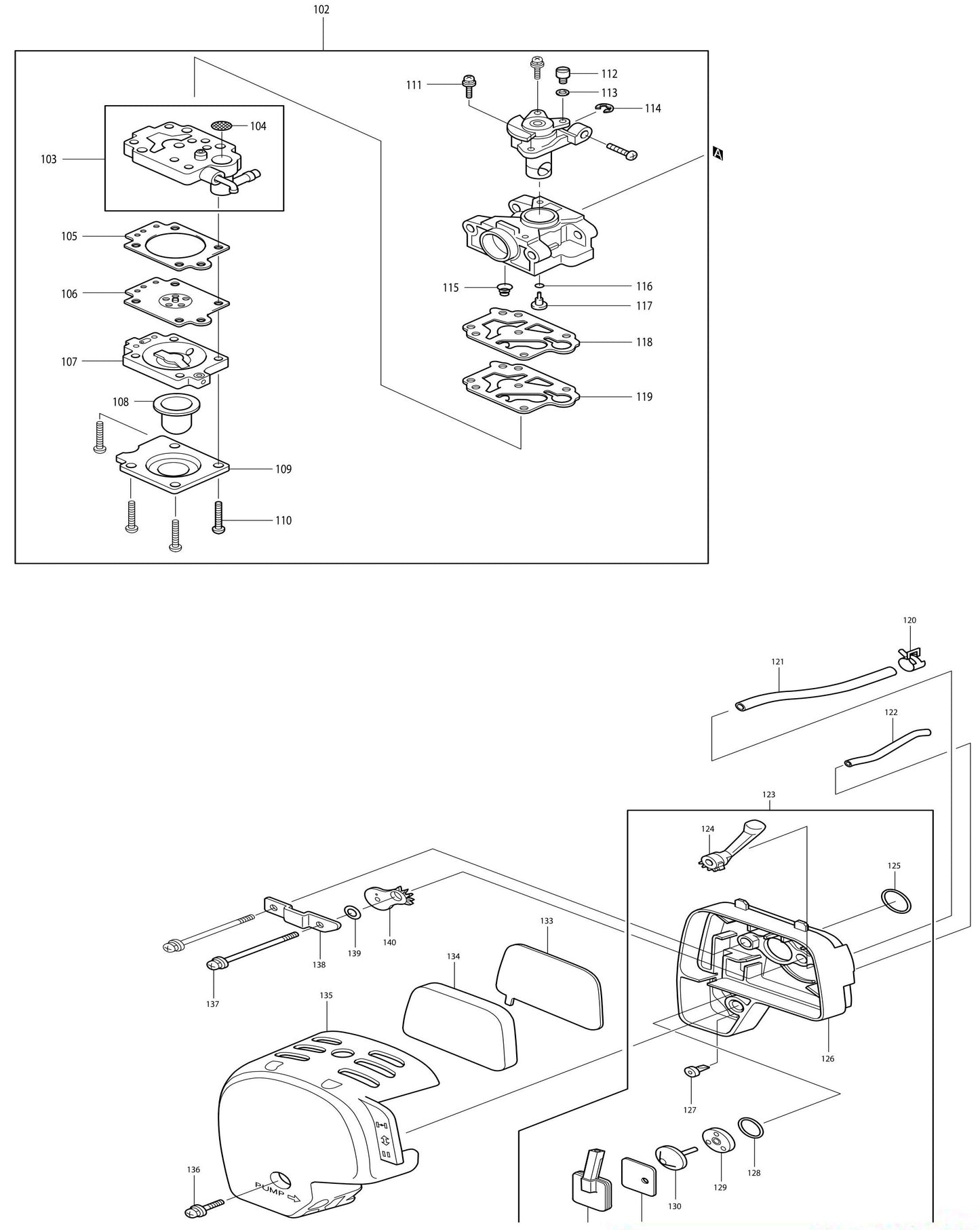 Carburetor, Cleaner Base Assembly Parts For BHX2500CA - 24.5 CC Blower, BHX2500 Blower Parts By Makita