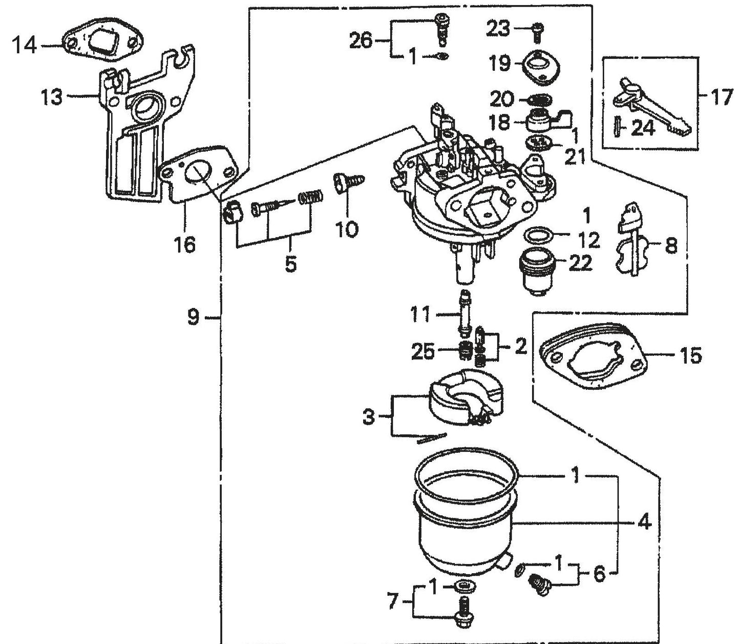 MVC70H/HW Honda GX160K1QMX2 Engine Carburetor Assembly Parts