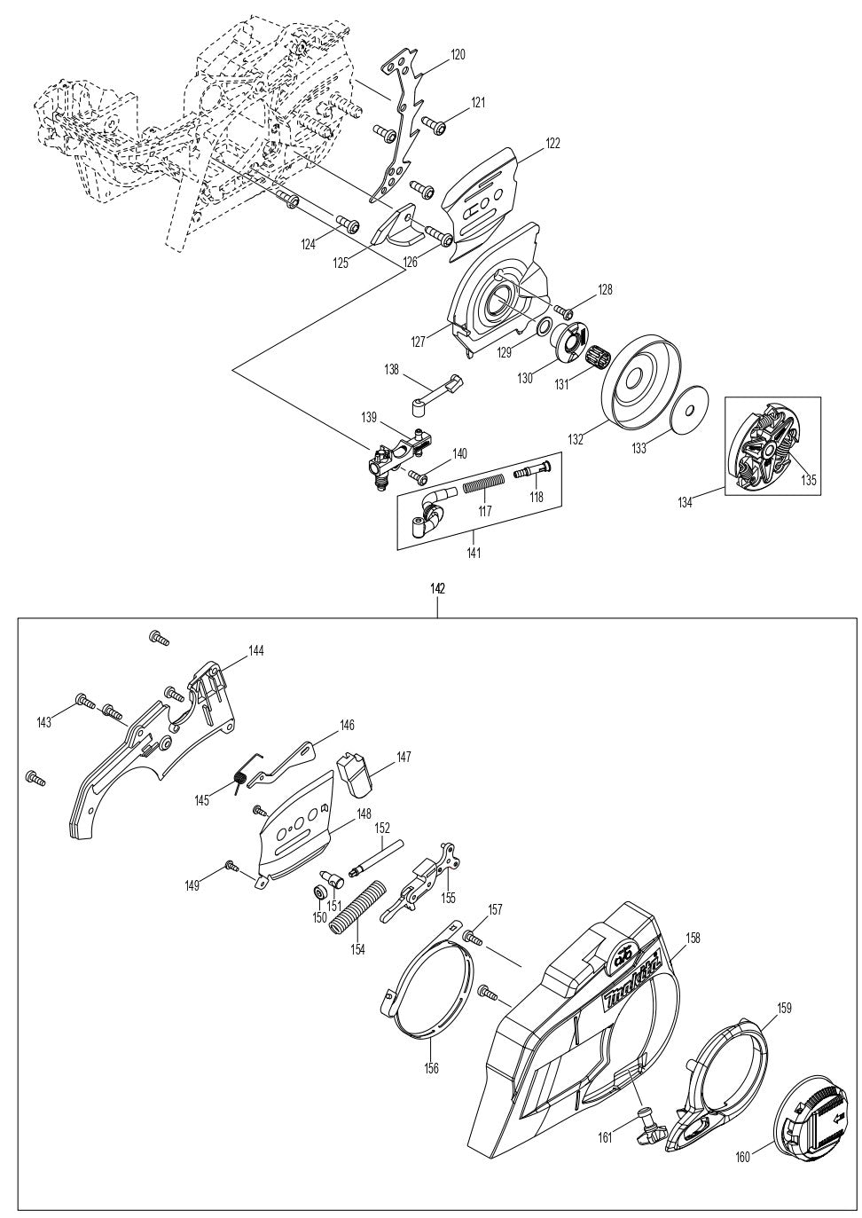 Clutch, Chain brake, Chain Tensioner Assembly Parts For EA3601FRDB Gas Chain Saw Parts by Makita