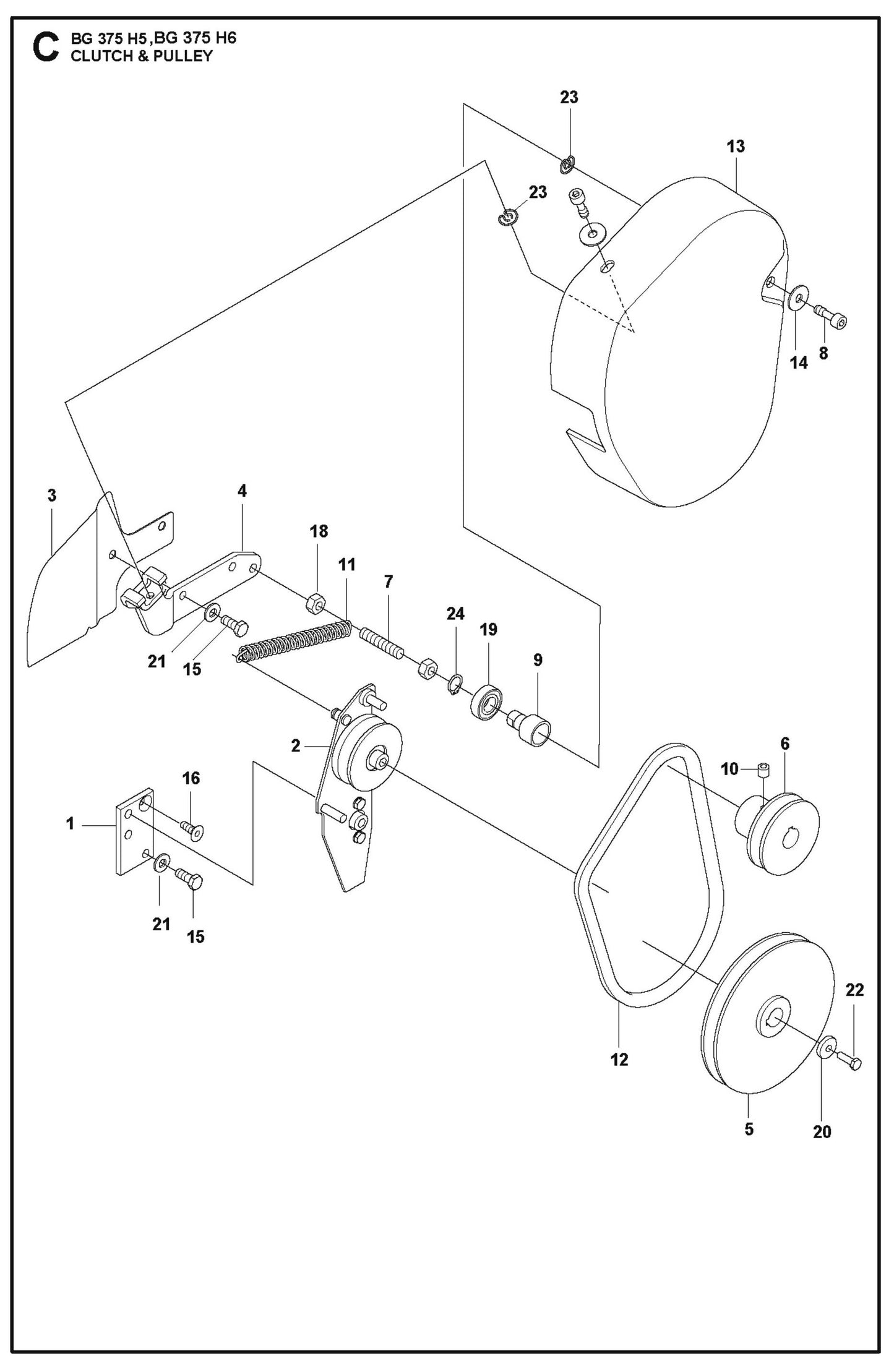 Clutch And Pulley Fig (1) Parts For BG 375 By Husqvarna
