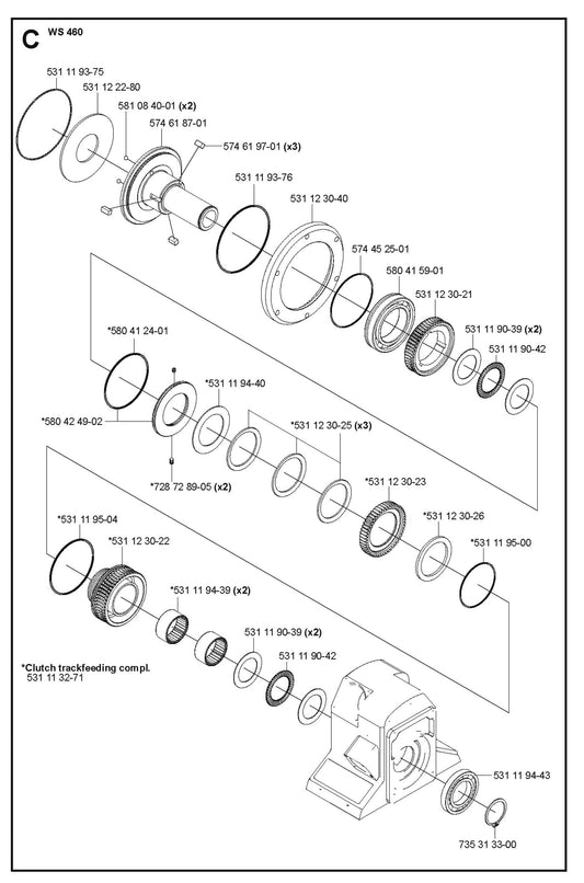 Clutch Track Feeding Complete Parts For WS 460 By Husqvarna