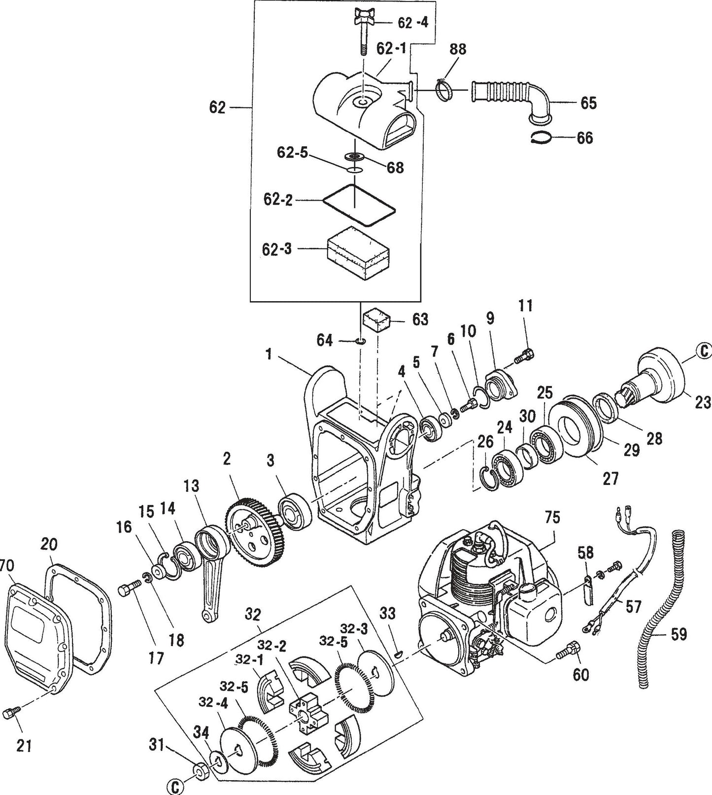 MT62HS Crankcase And Engine Assembly Parts