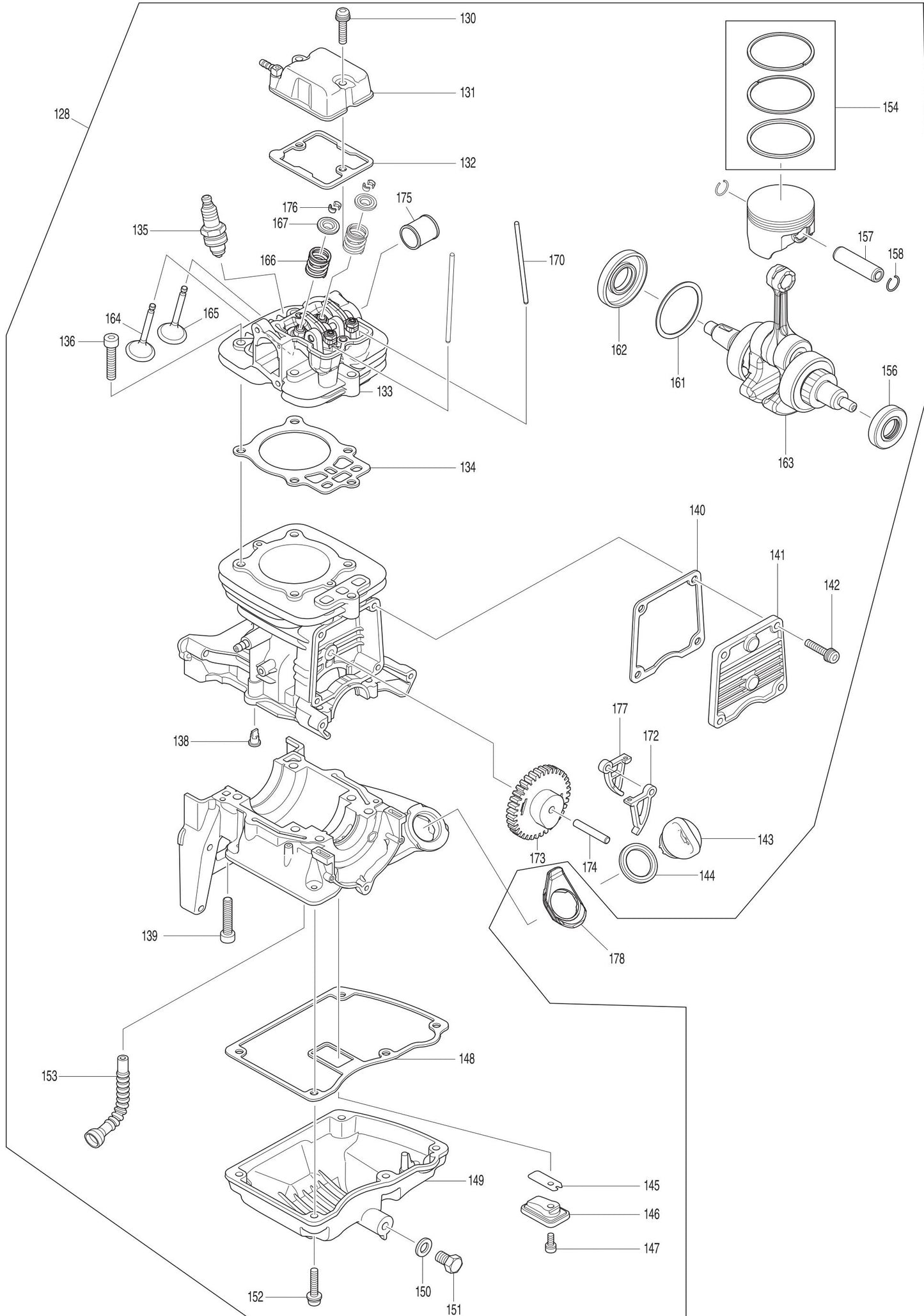 Cylinder, Head Assembly Crank Case Assembly Parts For EB7660WH, EB7660TH Blower Parts by Makita