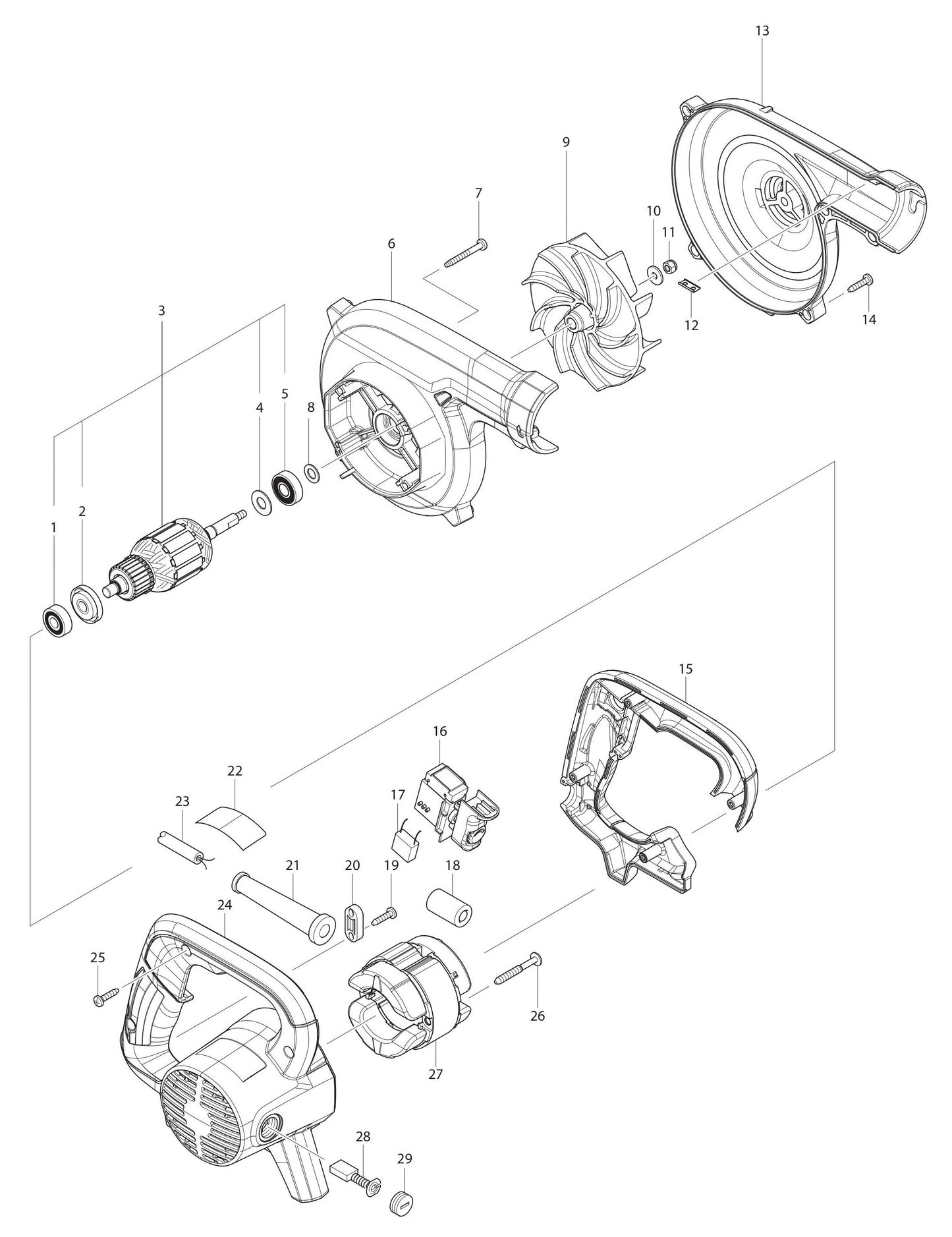 UB1103 Blower Assembly Parts By Makita