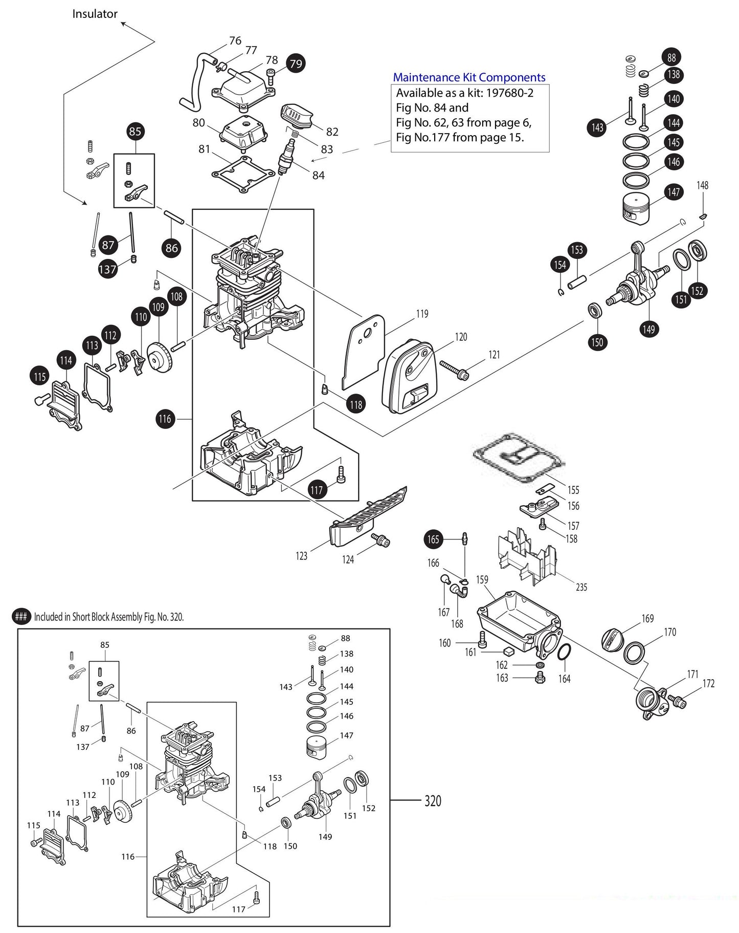 EM2650LH, EM2652LHN Piston, Cylinder, Muffler Assembly Parts