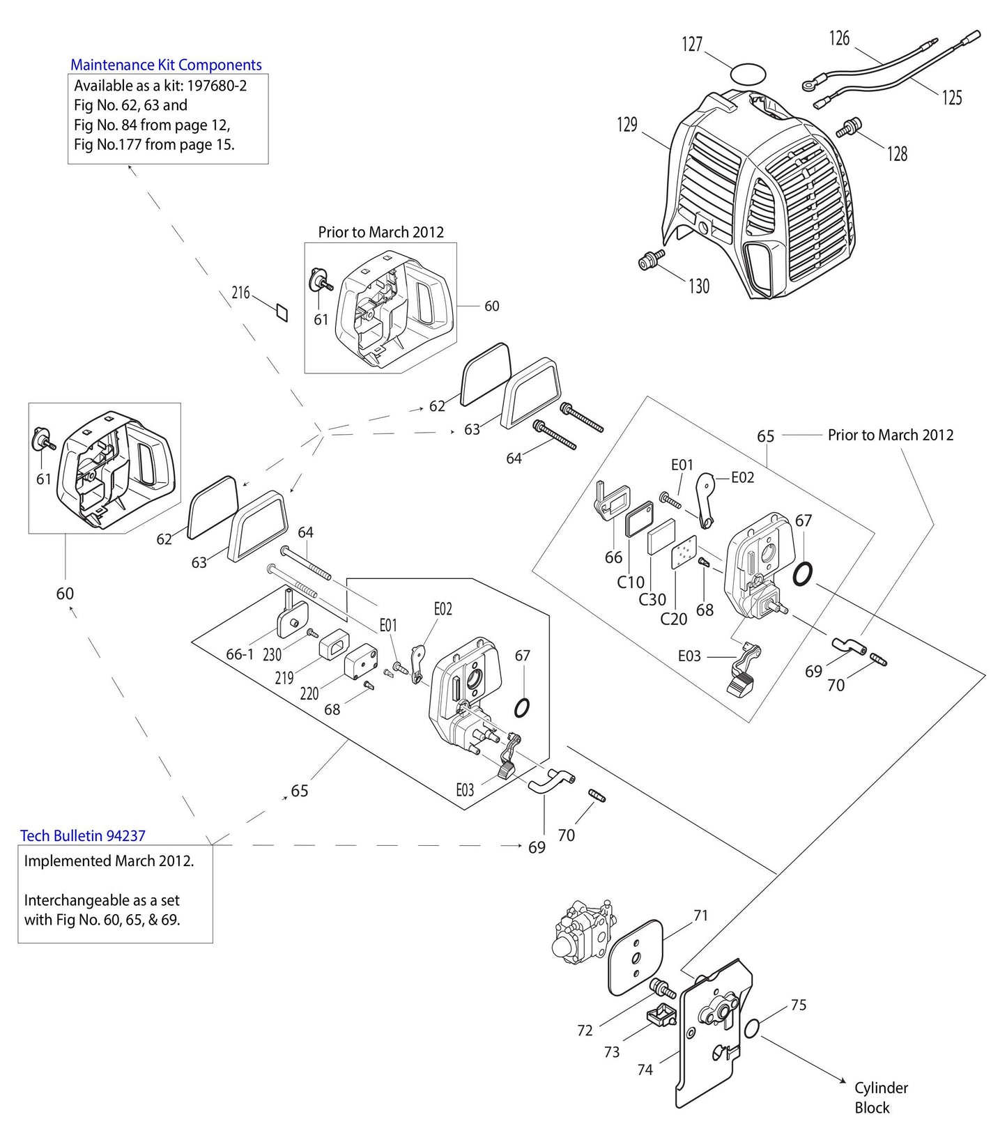 EM2650LH, EM2652LHN Insulator, Cleaner Base, Engine Cover Assembly Parts
