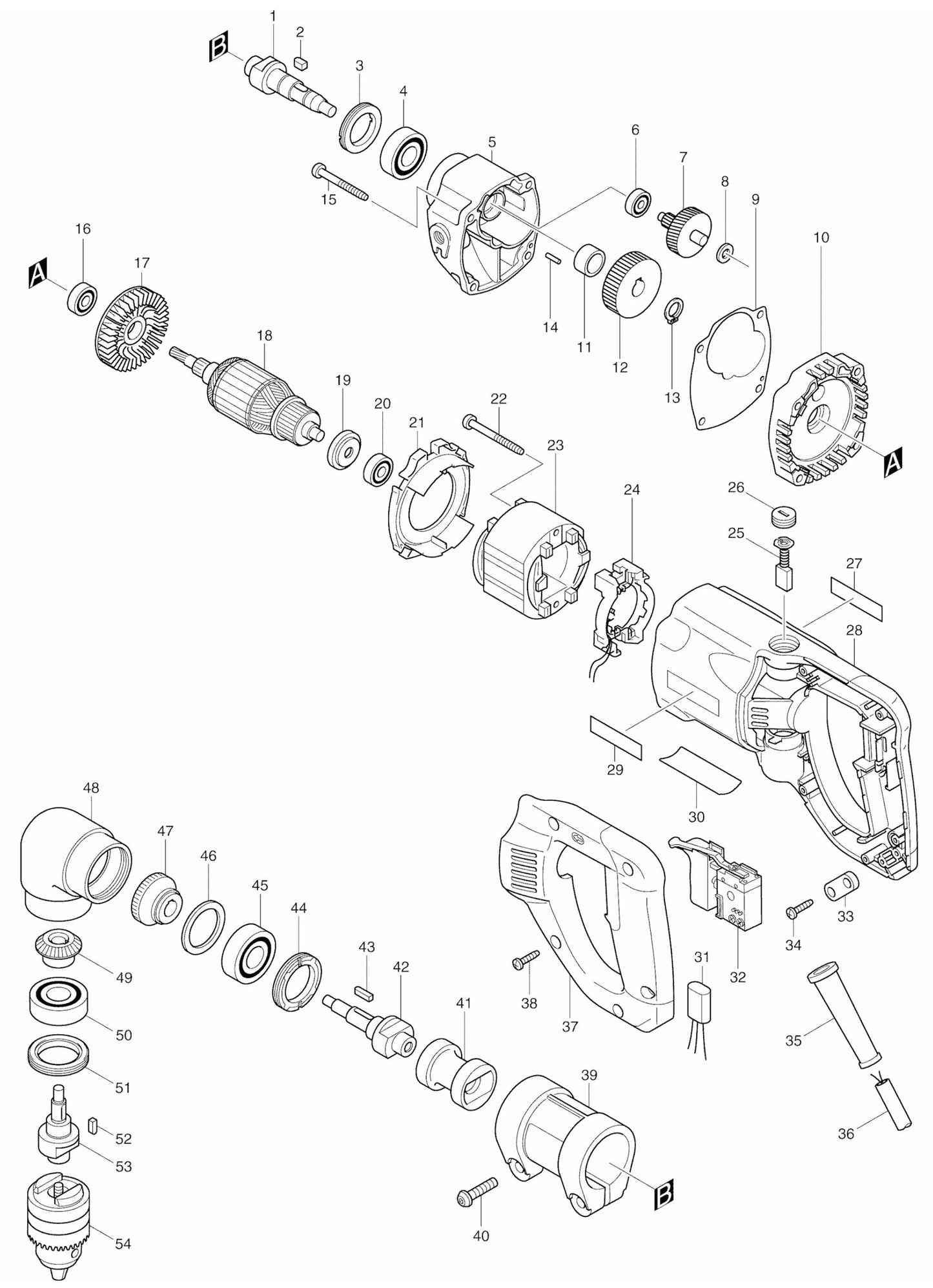 DA4000LR Drill Assembly Parts By Makita