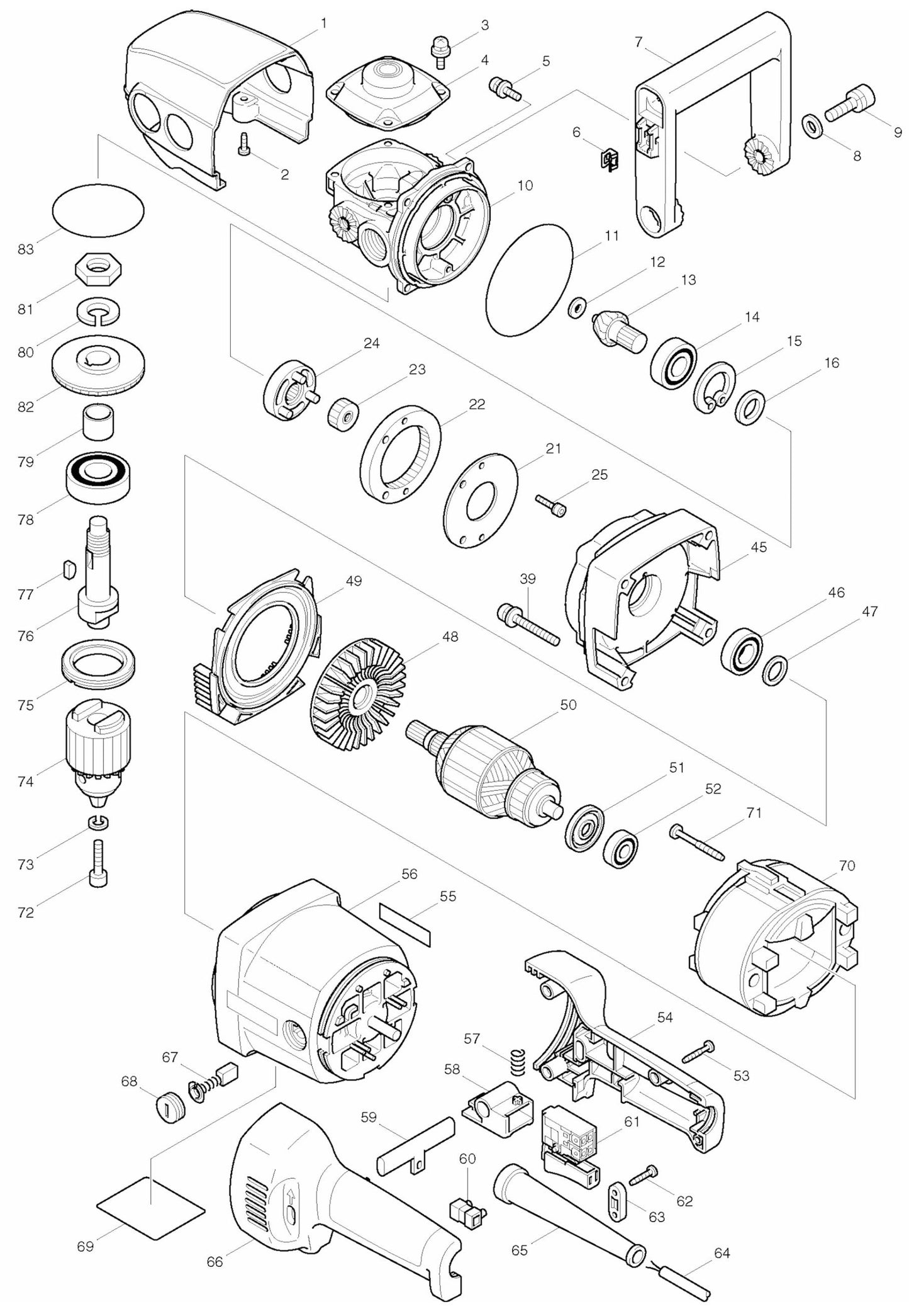 DA4030 Drill Assembly Parts By Makita