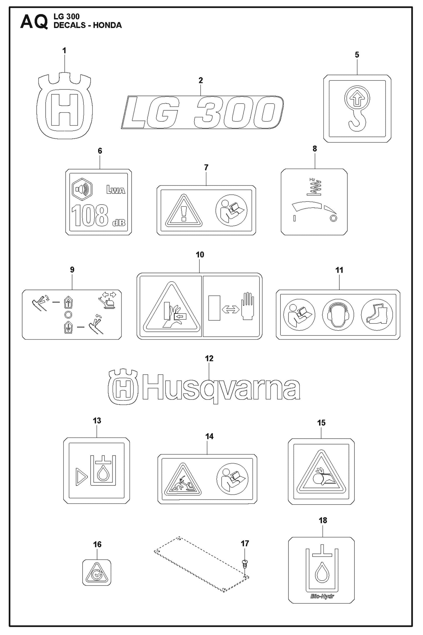 Decals - Honda Parts For LG 300 Diesel By Husqvarna