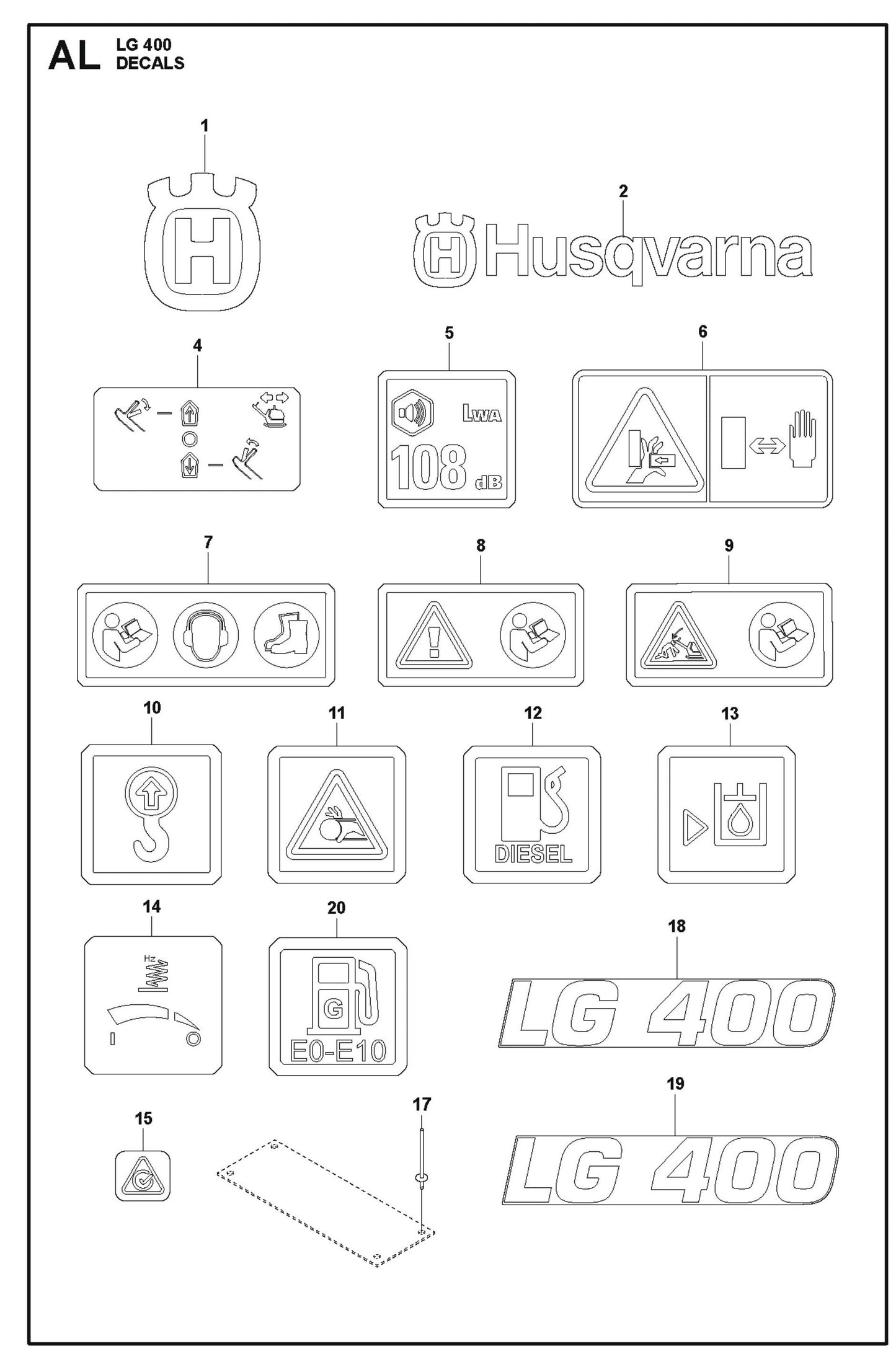 Decals Parts For LG 400 Diesel By Husqvarna