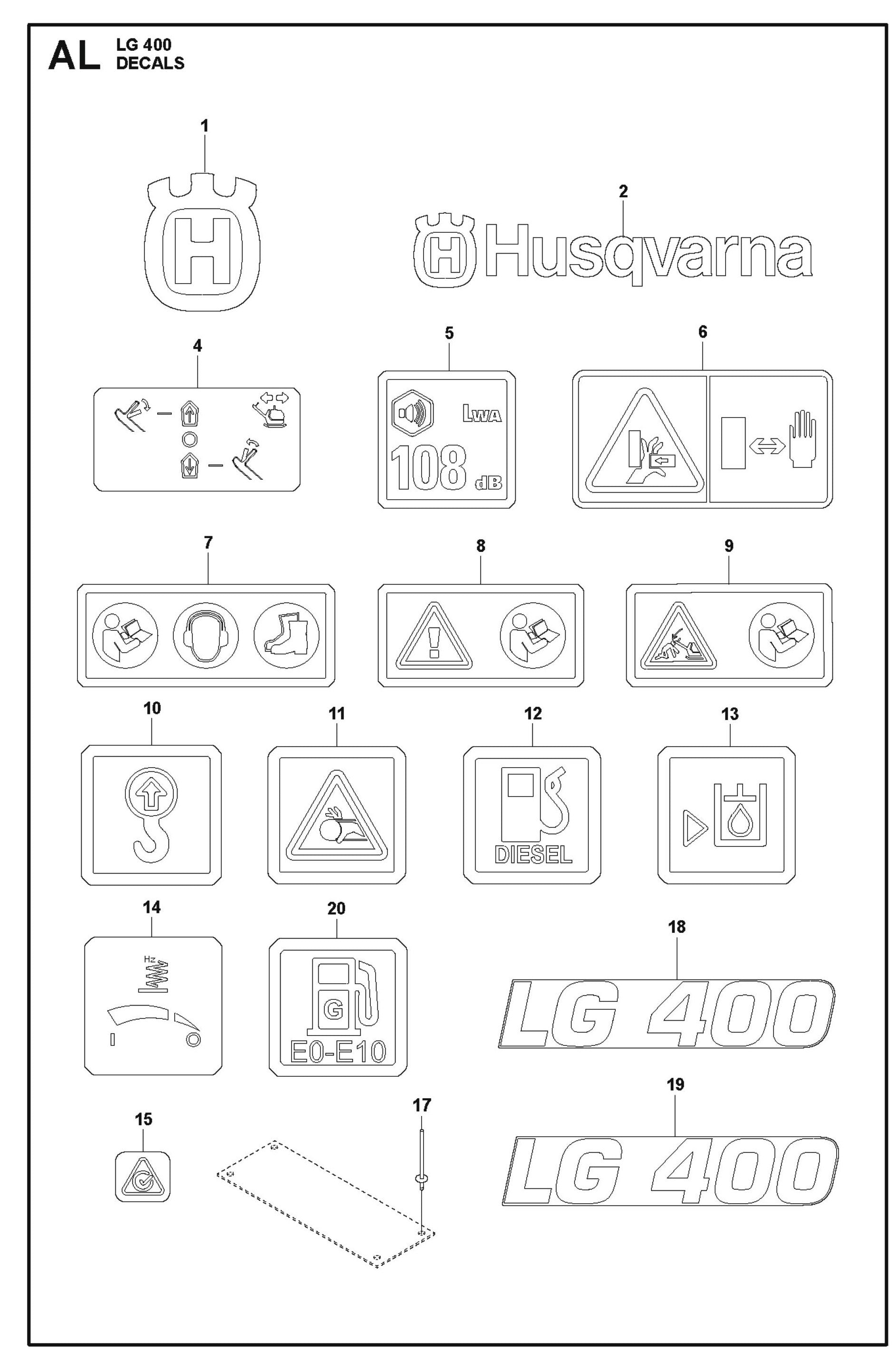 Decals Parts For LG 400 Diesel By Husqvarna