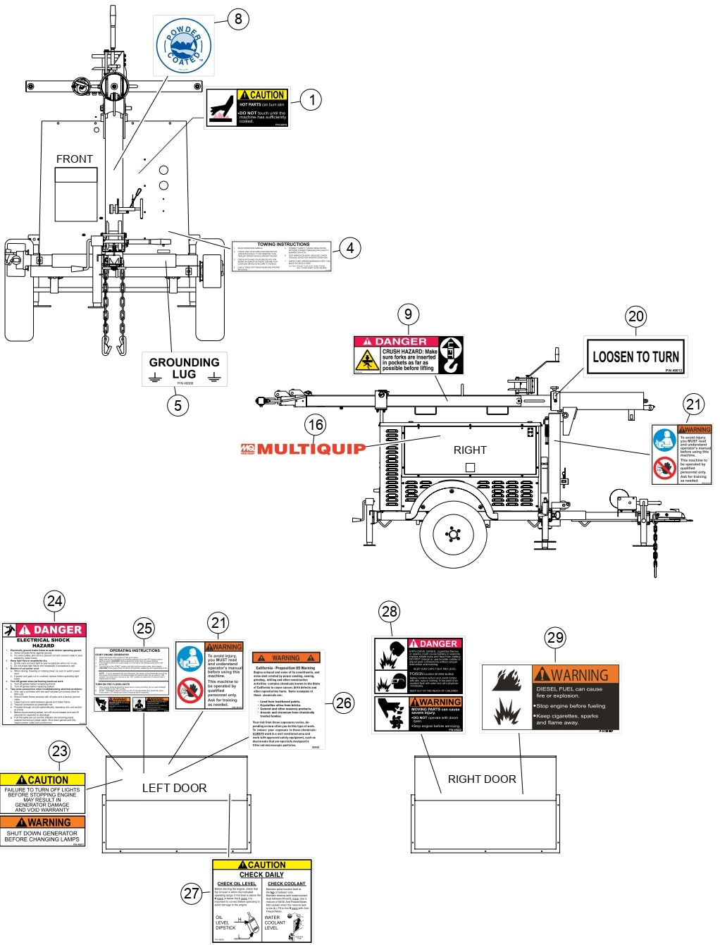 Nameplates and Decals 1 Assembly Parts for LT12DAB Light Tower by Multiquip