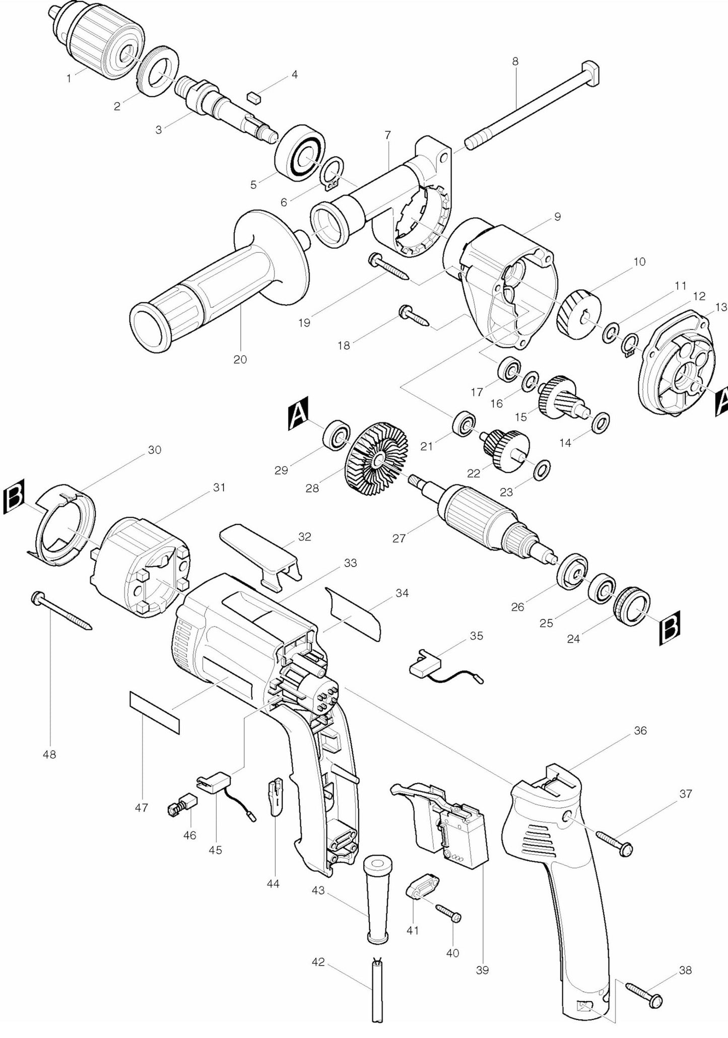 DP4000 Drill Assembly Parts By Makita