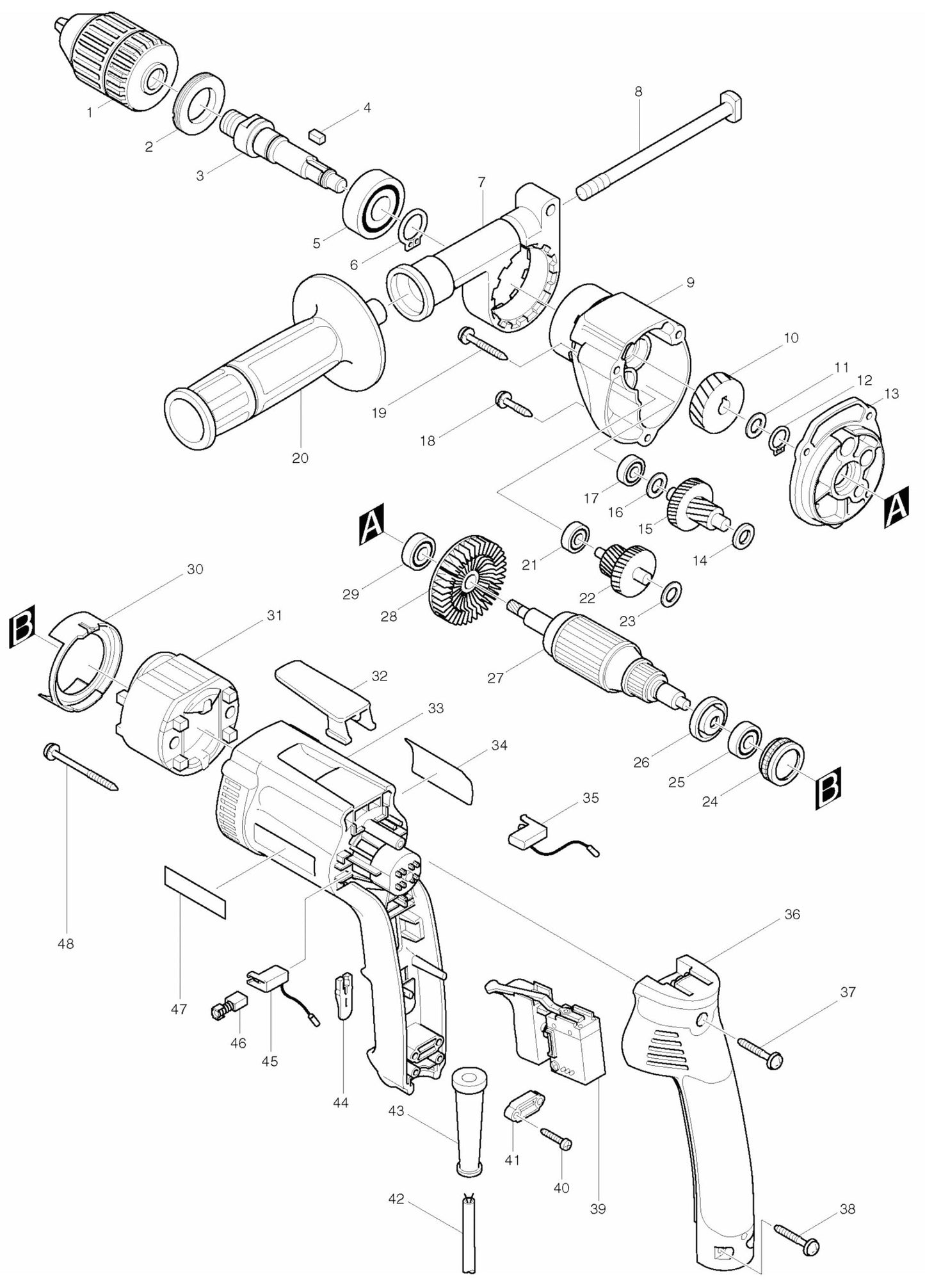 DP4001 Drill assembly Parts By Makita