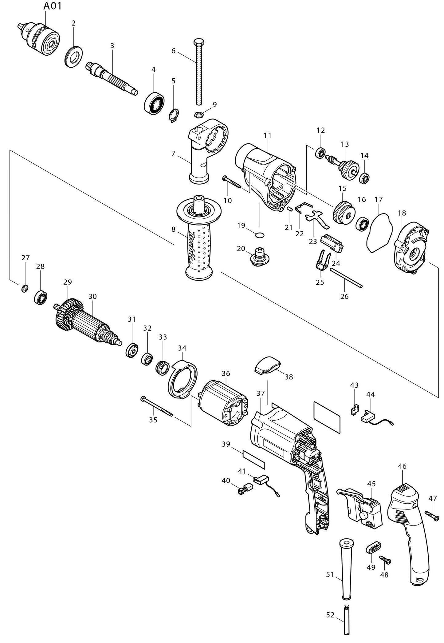 DP4010 Drill assembly Parts By Makita