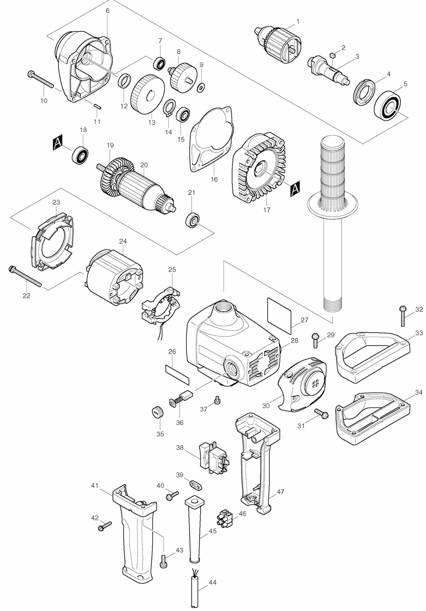 DS4000 Drill Assembly Parts By Makita