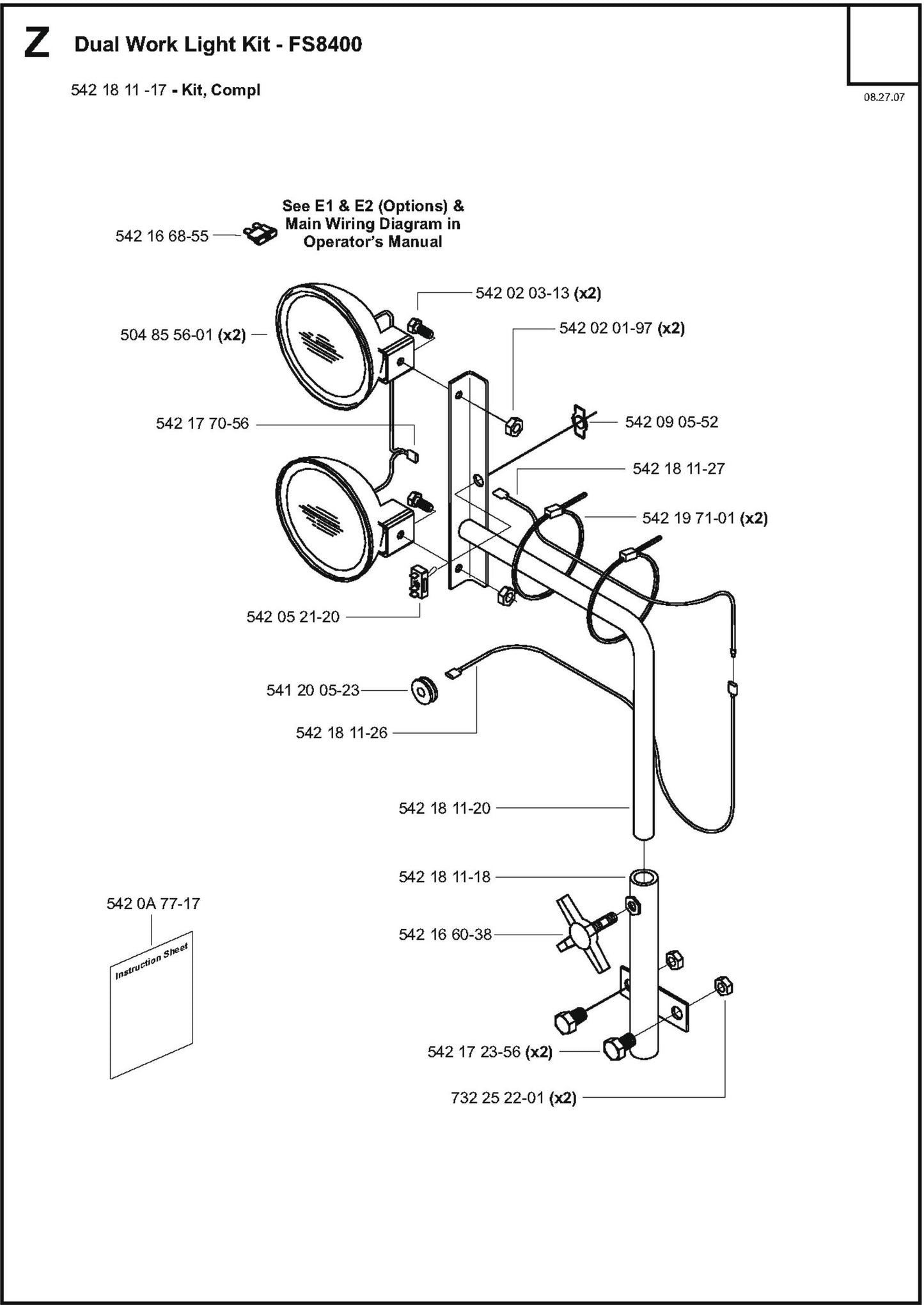 Dual Work Light Kit Parts for FS8400 D By Husqvarna
