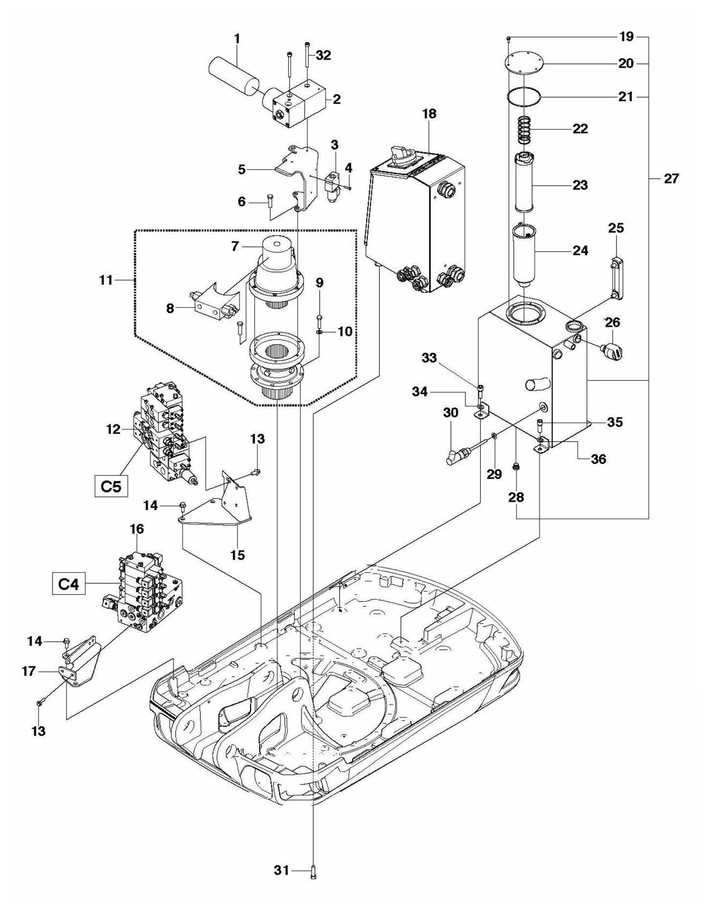 DXR 310 Hydraulic Frame Assembly Parts by Husqvarna
