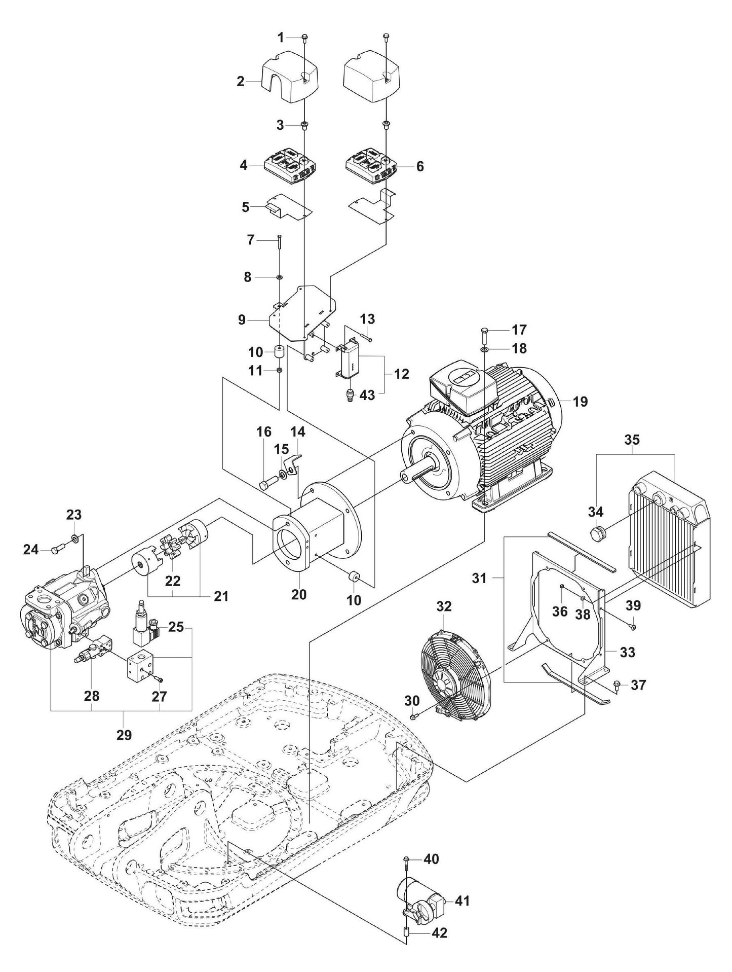 DXR 310 Hydraulic Pump Motor Assembly Parts by Husqvarna