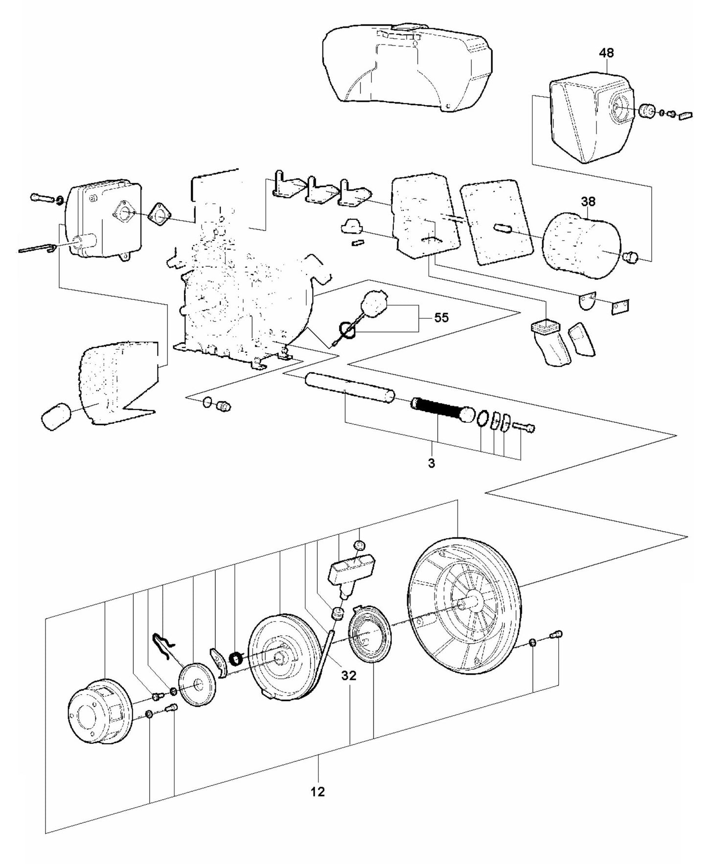 LFV 100 Engine-Hatz 1B20-Manual Start Assembly Parts by Husqvarna