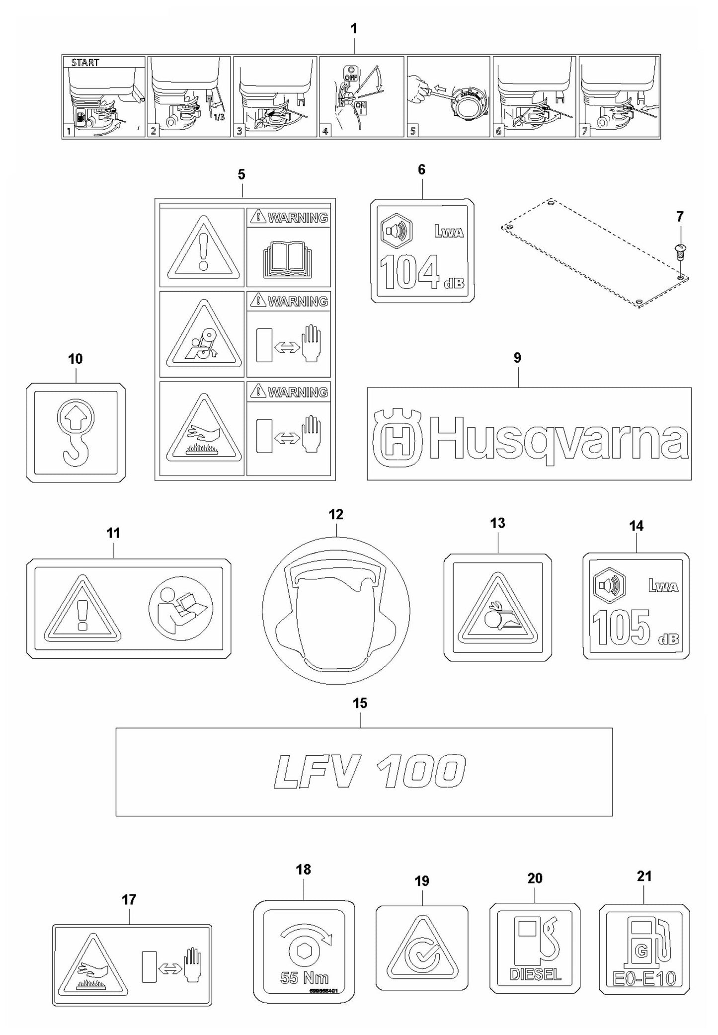 LFV 100 Decals Assembly Parts by Husqvarna