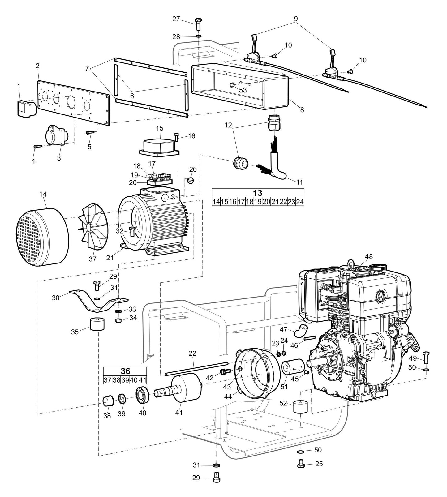 CFD 33 Engine and generator installation Assembly Parts by Husqvarna