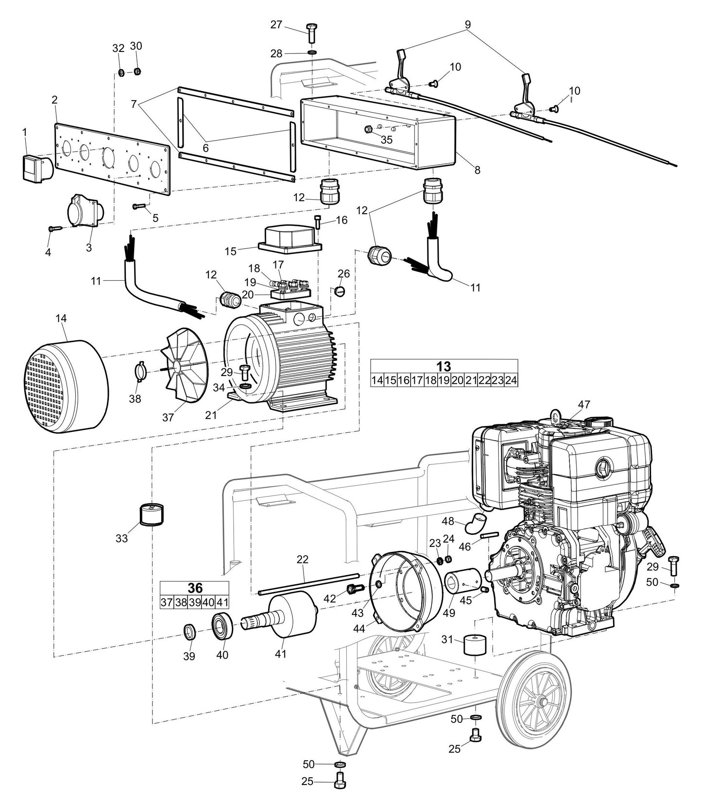 CFD 67 Engine and generator installation Assembly Parts by Husqvarna
